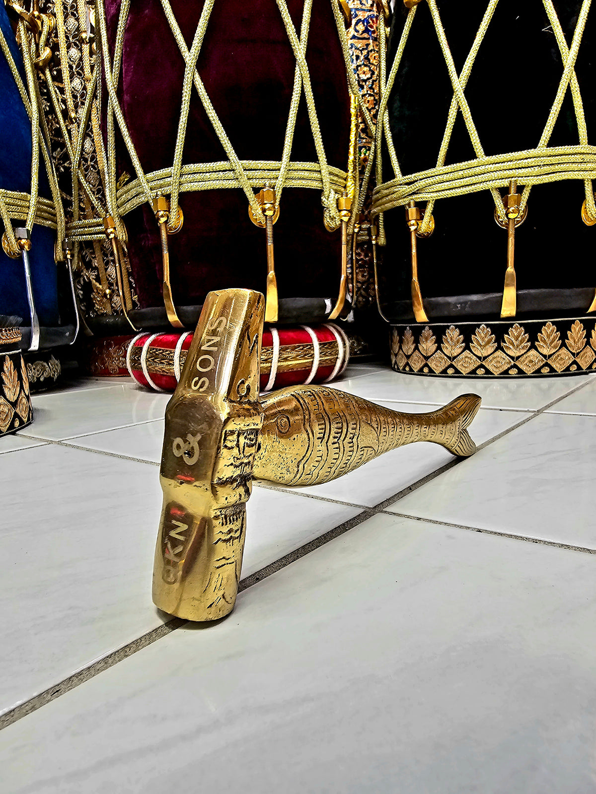Gilded Fins: Golden Fish Designed Tabla Hammer - Sangeet Store