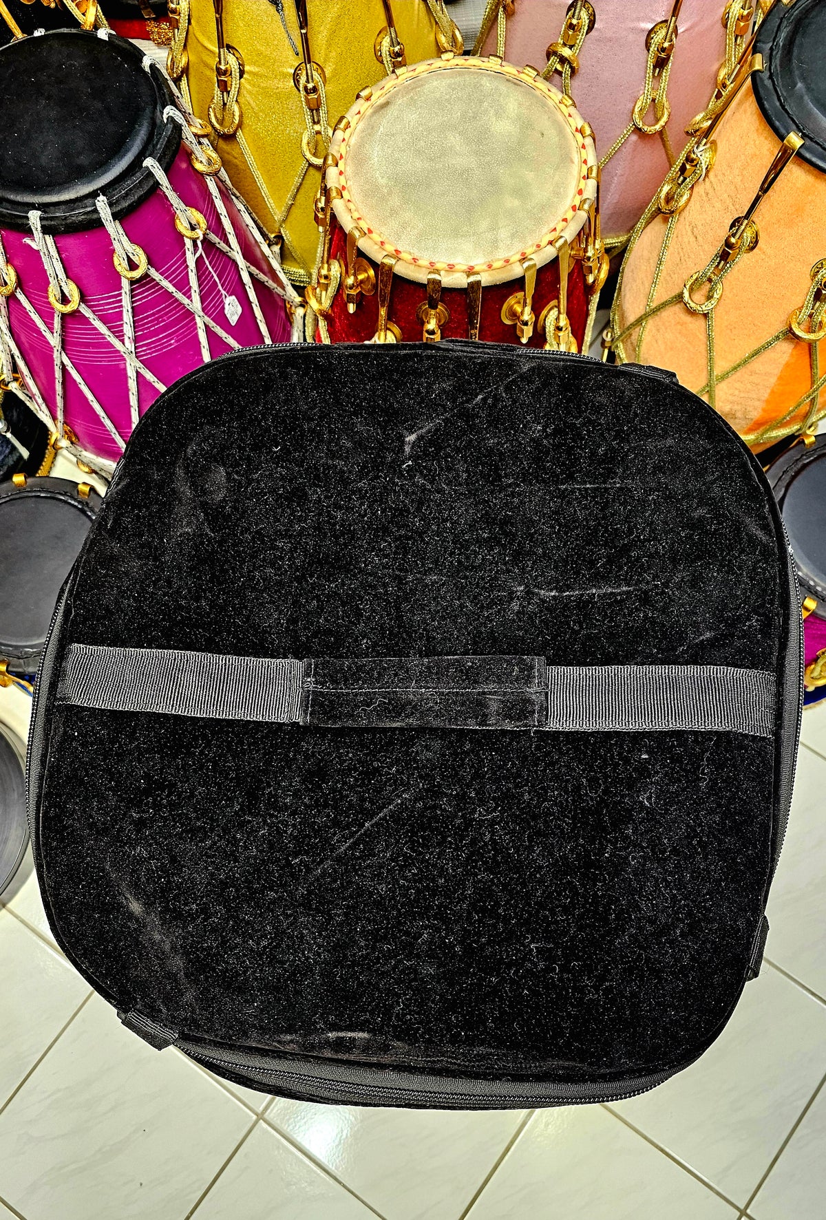 Royal Tiger Beat: Premium Black Velvet Wrapped Red Sheesham Punjabi Dhol