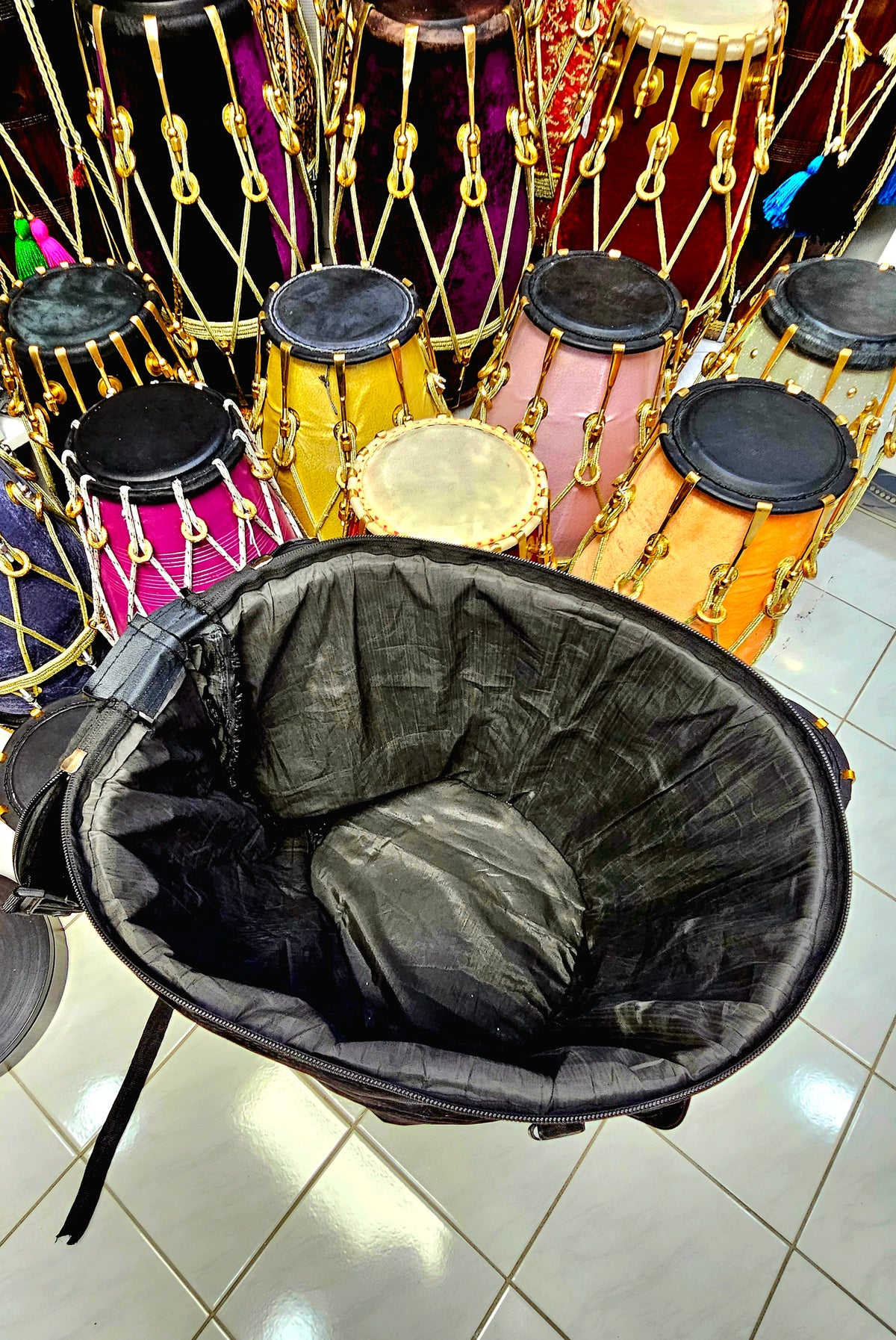 Royal Tiger Beat: Premium Black Velvet Wrapped Red Sheesham Punjabi Dhol