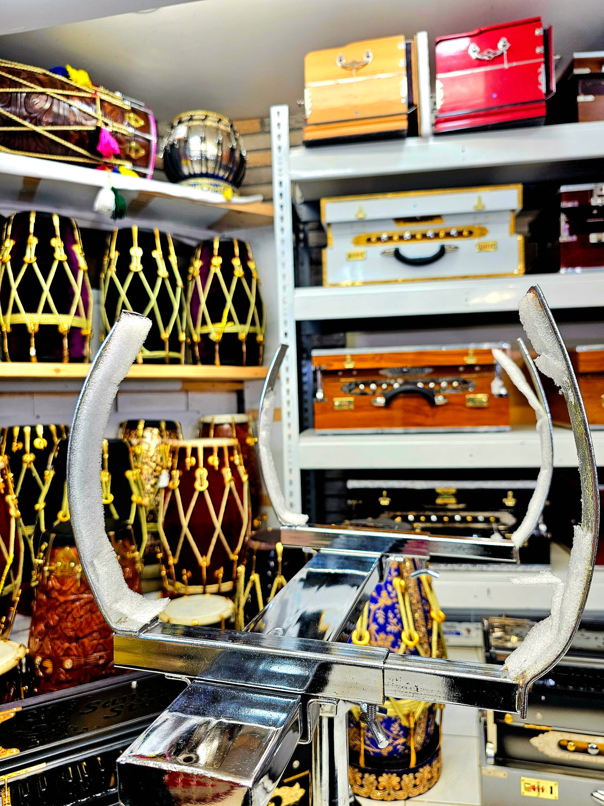 Silver VersaStand: Adjustable Dhol and Dholak Stand