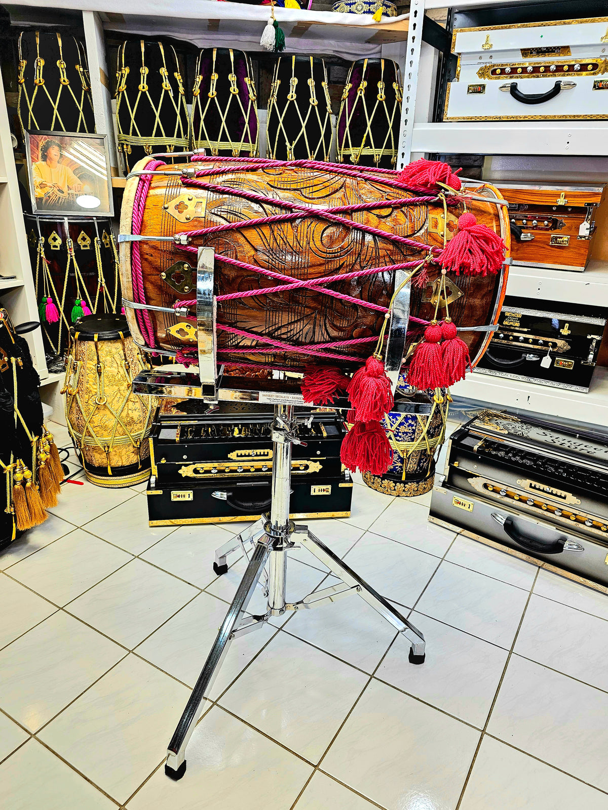 Silver VersaStand: Adjustable Dhol and Dholak Stand