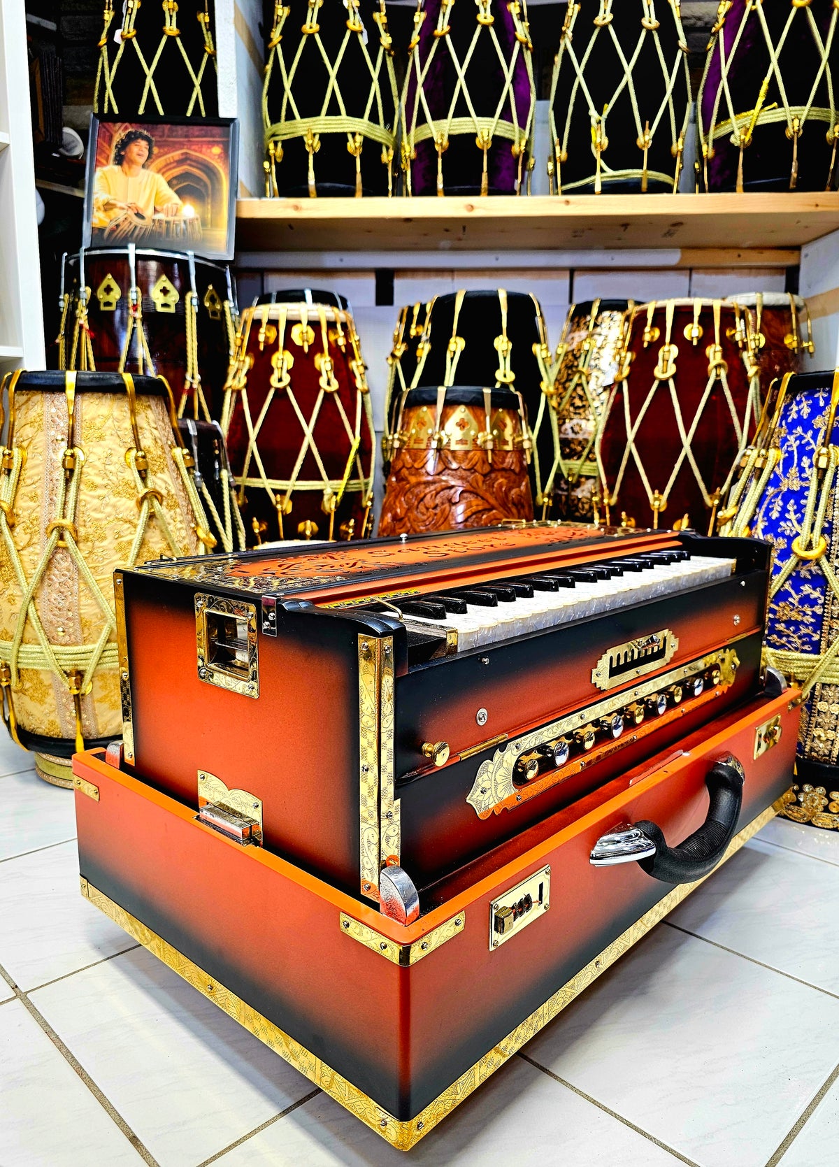 Sunset Symphony: Matte Orange & Black 9 Scale-Changer 3 Reed MMF Harmonium *Very Minor Cosmetic Defects*
