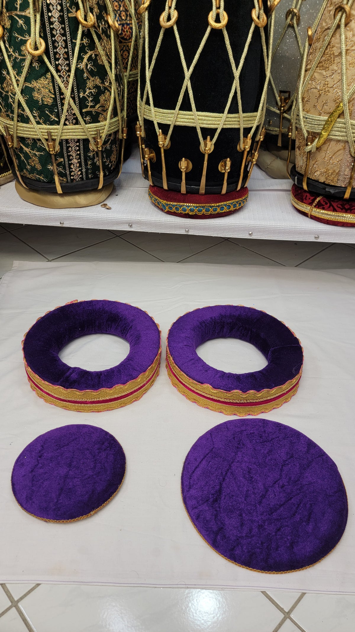 Orchid Aura Tabla Rings Set – Purple with Gold & Pink (Minor Cosmetic Defects) - Sangeet Store