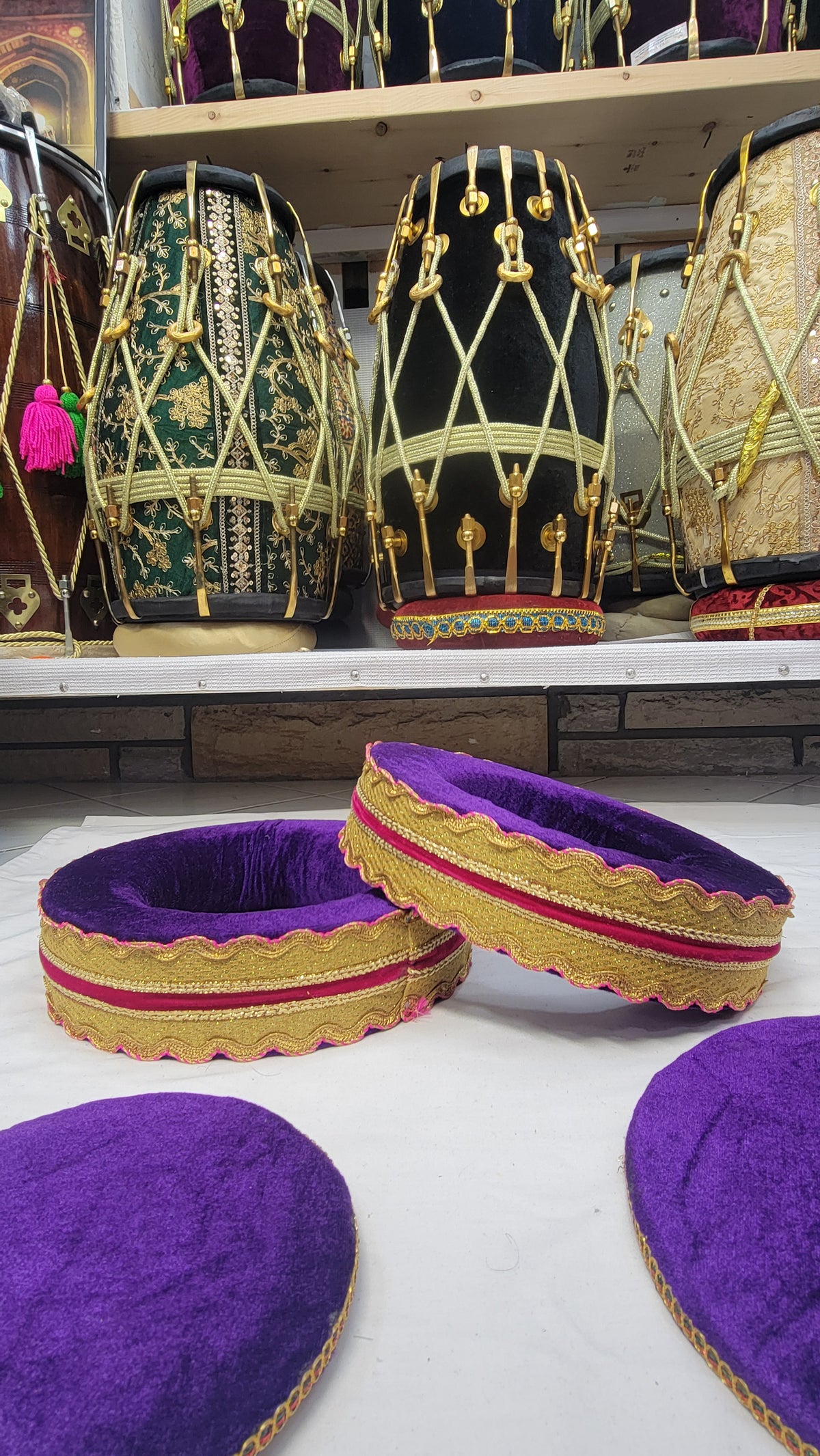 Orchid Aura Tabla Rings Set – Purple with Gold & Pink (Minor Cosmetic Defects) - Sangeet Store