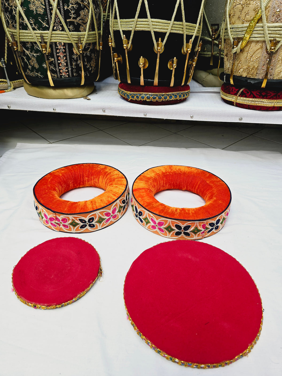 Sunrise Tabla Rings – Orange with Floral Accents (Minor Cosmetic Defects) - Sangeet Store