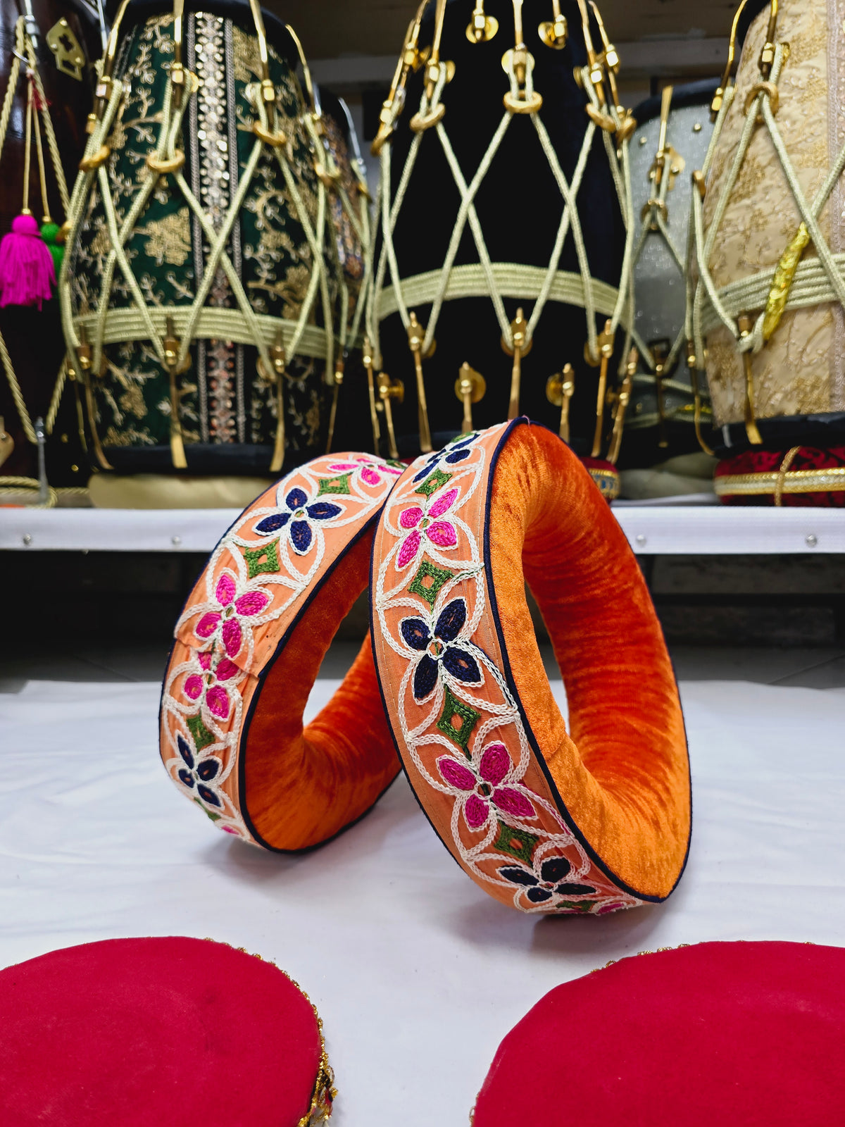 Sunrise Tabla Rings – Orange with Floral Accents (Minor Cosmetic Defects) - Sangeet Store
