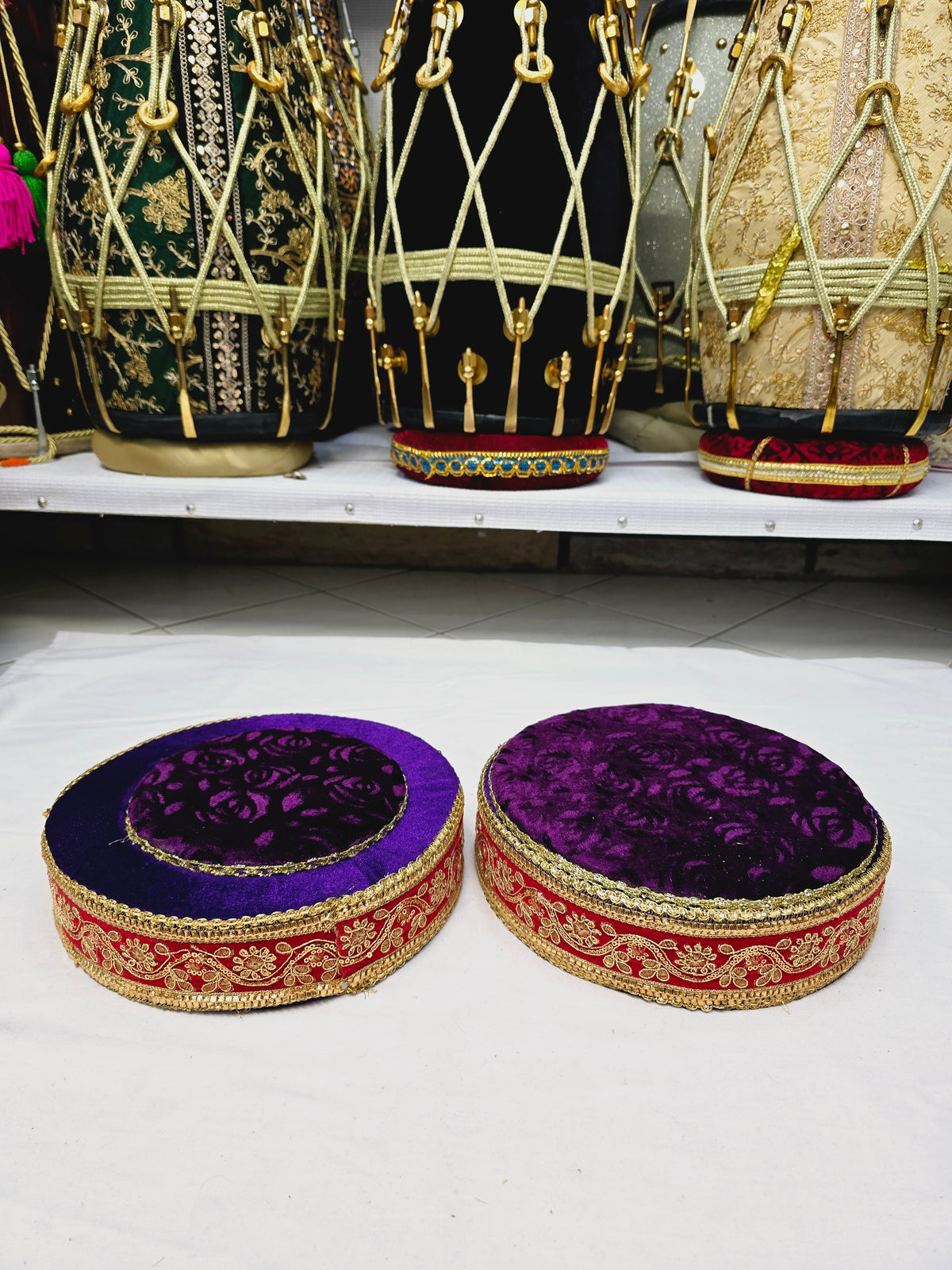 Royal Amethyst Tabla Rings – Premium Purple with Gold & Red Felt Design - Sangeet Store