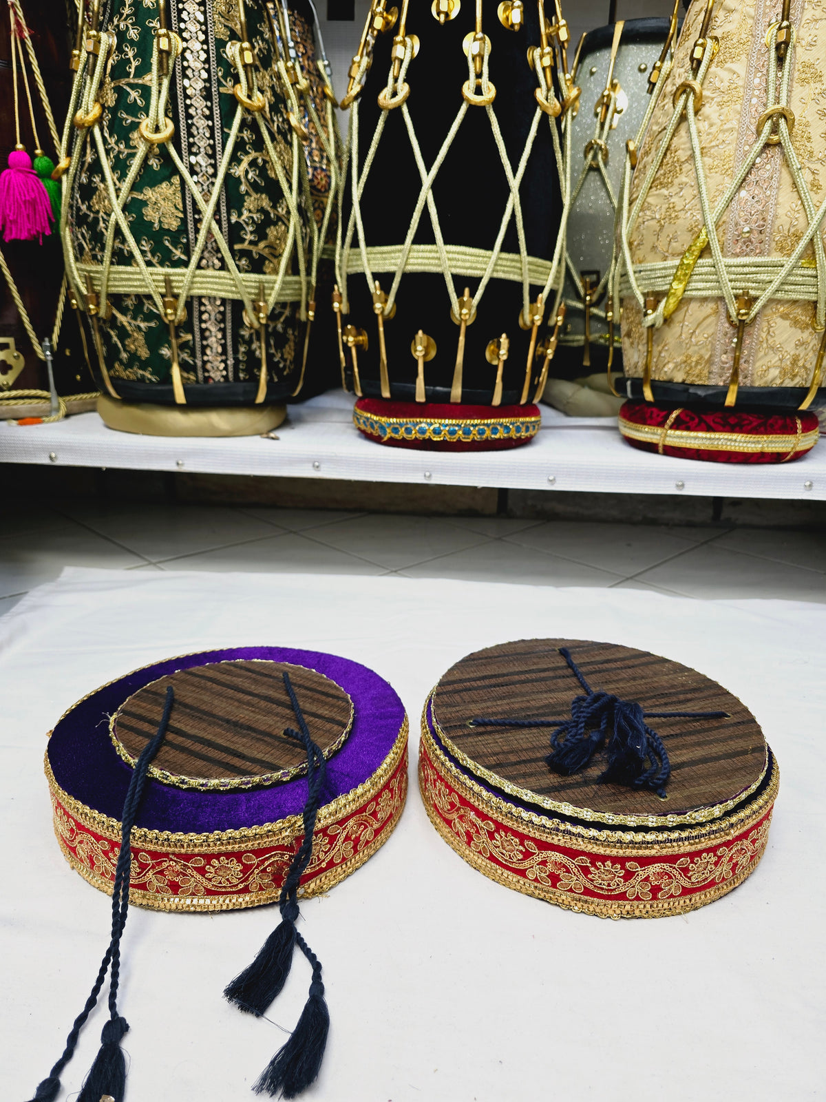 Royal Amethyst Tabla Rings – Premium Purple with Gold & Red Felt Design - Sangeet Store