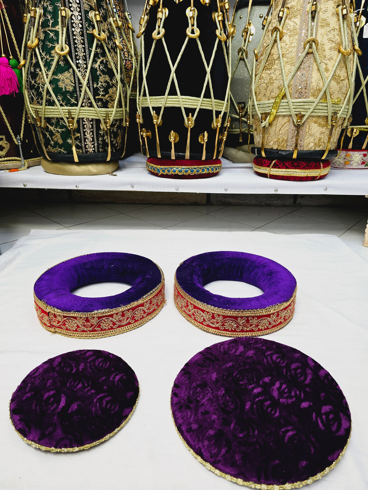 Royal Amethyst Tabla Rings – Premium Purple with Gold & Red Felt Design - Sangeet Store