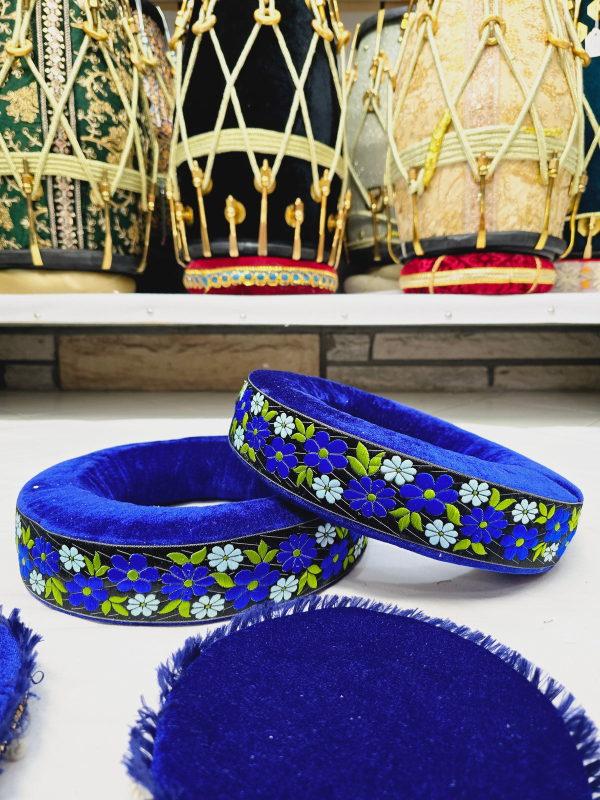 Sapphire Bloom Tabla Rings – Premium Blue with Floral Design - Sangeet Store