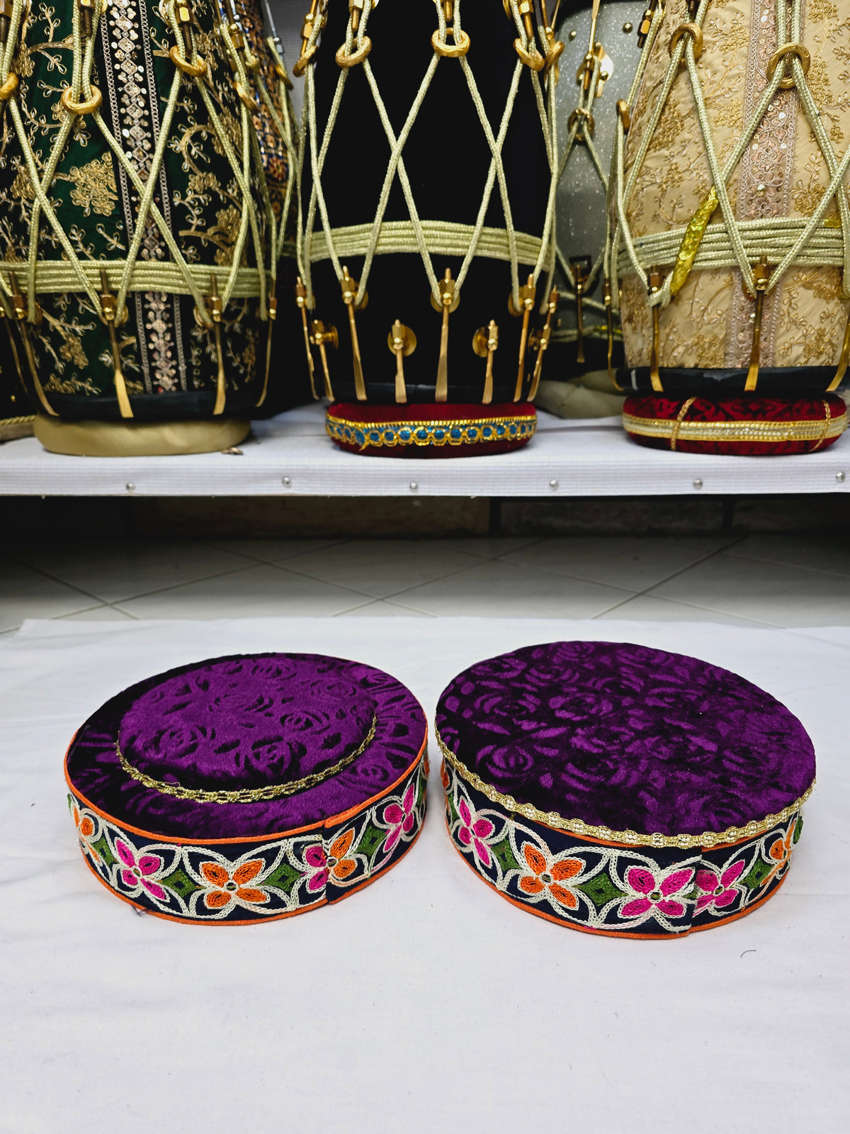 Orchid Radiance Tabla Rings – Premium Purple with Multicolor Floral Design - Sangeet Store