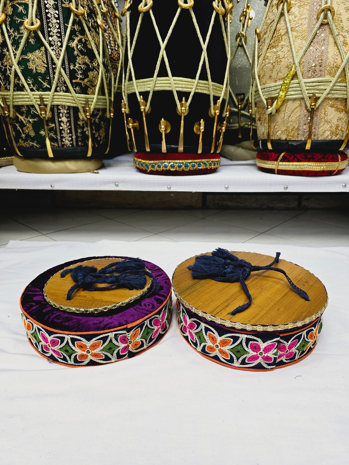 Orchid Radiance Tabla Rings – Premium Purple with Multicolor Floral Design - Sangeet Store