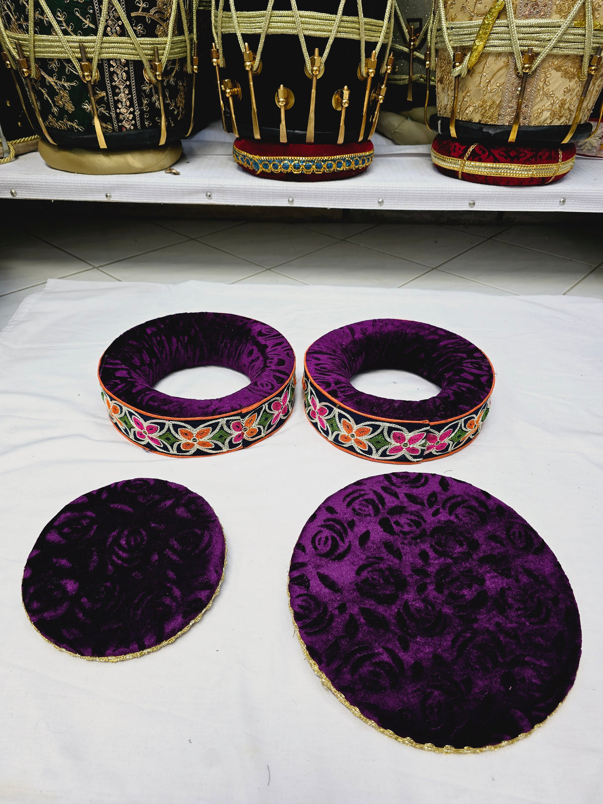 Orchid Radiance Tabla Rings – Premium Purple with Multicolor Floral Design - Sangeet Store