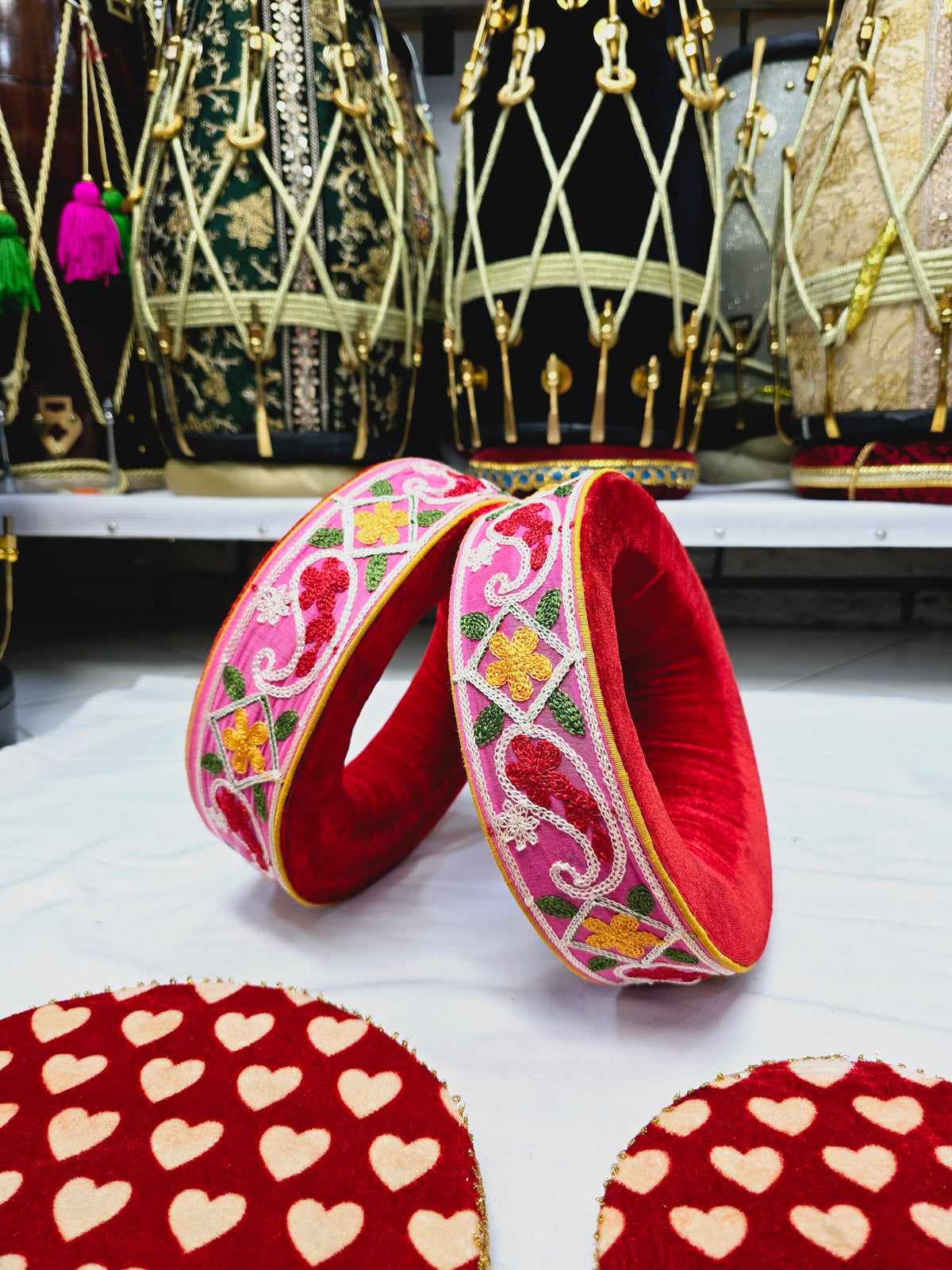 Scarlet Heart Tabla Rings – Premium Red with Floral & Heart Design (Minor Cosmetic Defects) - Sangeet Store