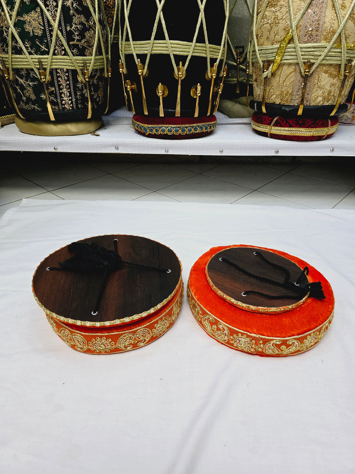Golden Blaze Tabla Rings – Premium Orange with Golden Design - Sangeet Store
