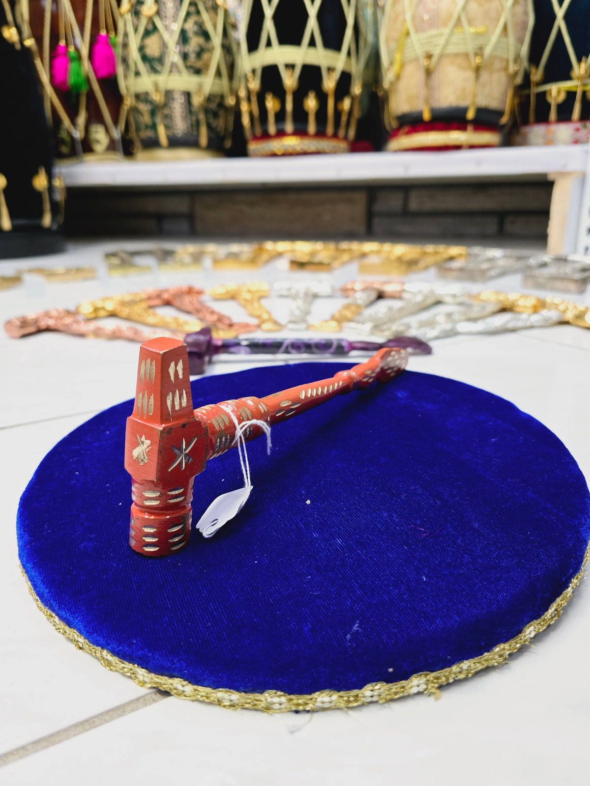 FlameGlow Orange Tabla Hammer – Gold Accents with Round Head - Sangeet Store