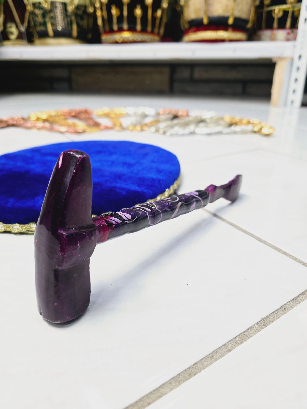 Violet Bloom Tabla Hammer – Floral Design with Curved End - Sangeet Store