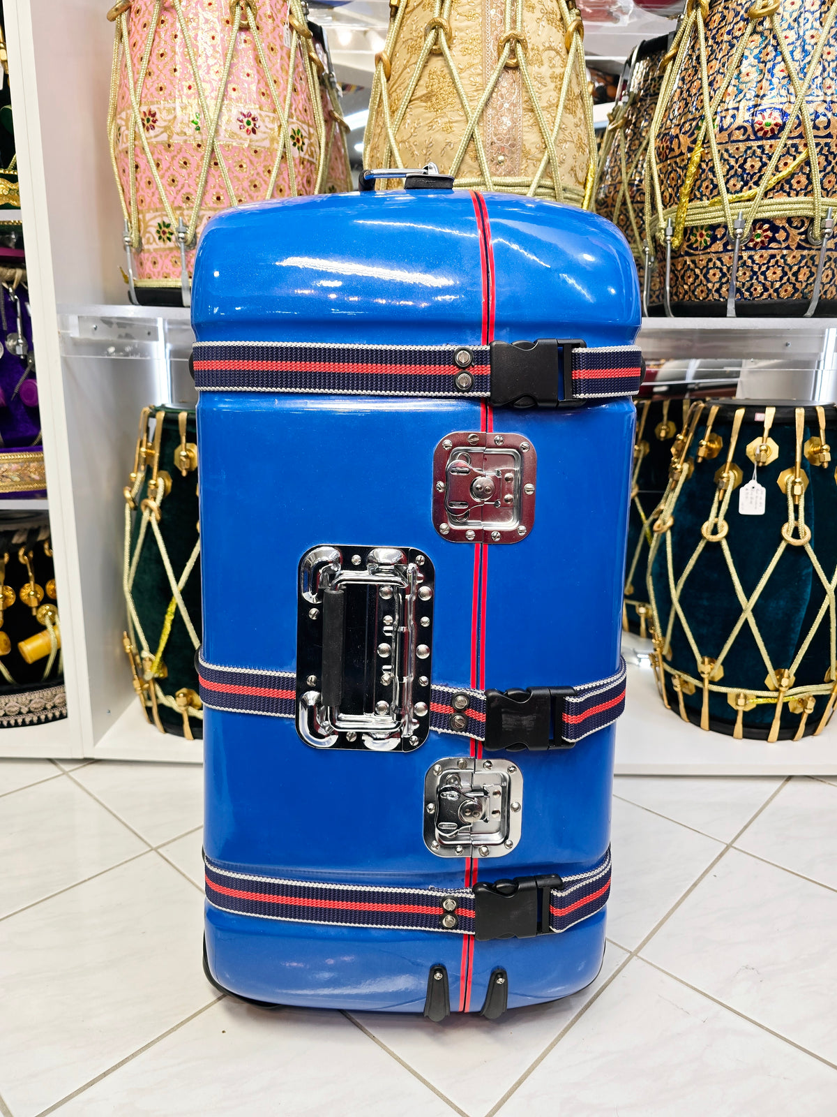 Traveler’s Rhythm: Blue Tabla/Dholak Case with Fixed Wheels - Sangeet Store