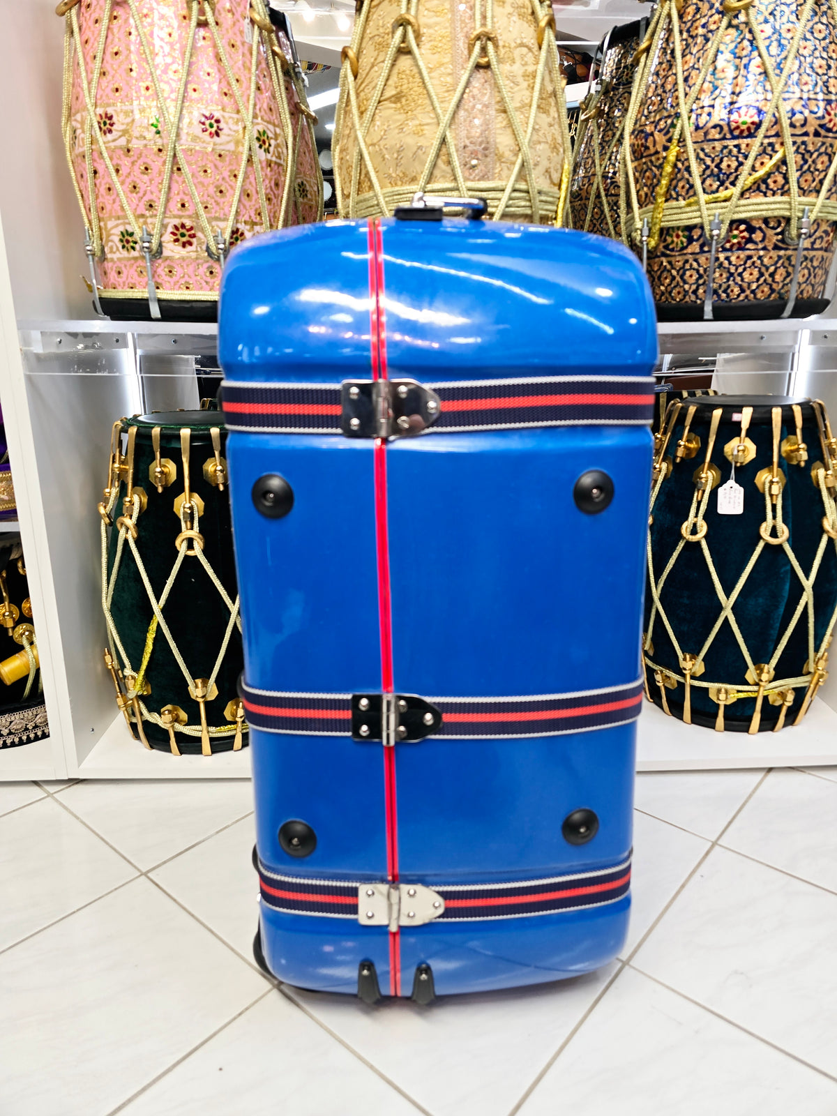 Traveler’s Rhythm: Blue Tabla/Dholak Case with Fixed Wheels - Sangeet Store