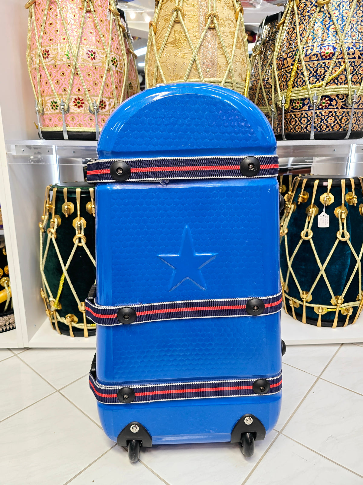 Traveler’s Rhythm: Blue Tabla/Dholak Case with Fixed Wheels - Sangeet Store