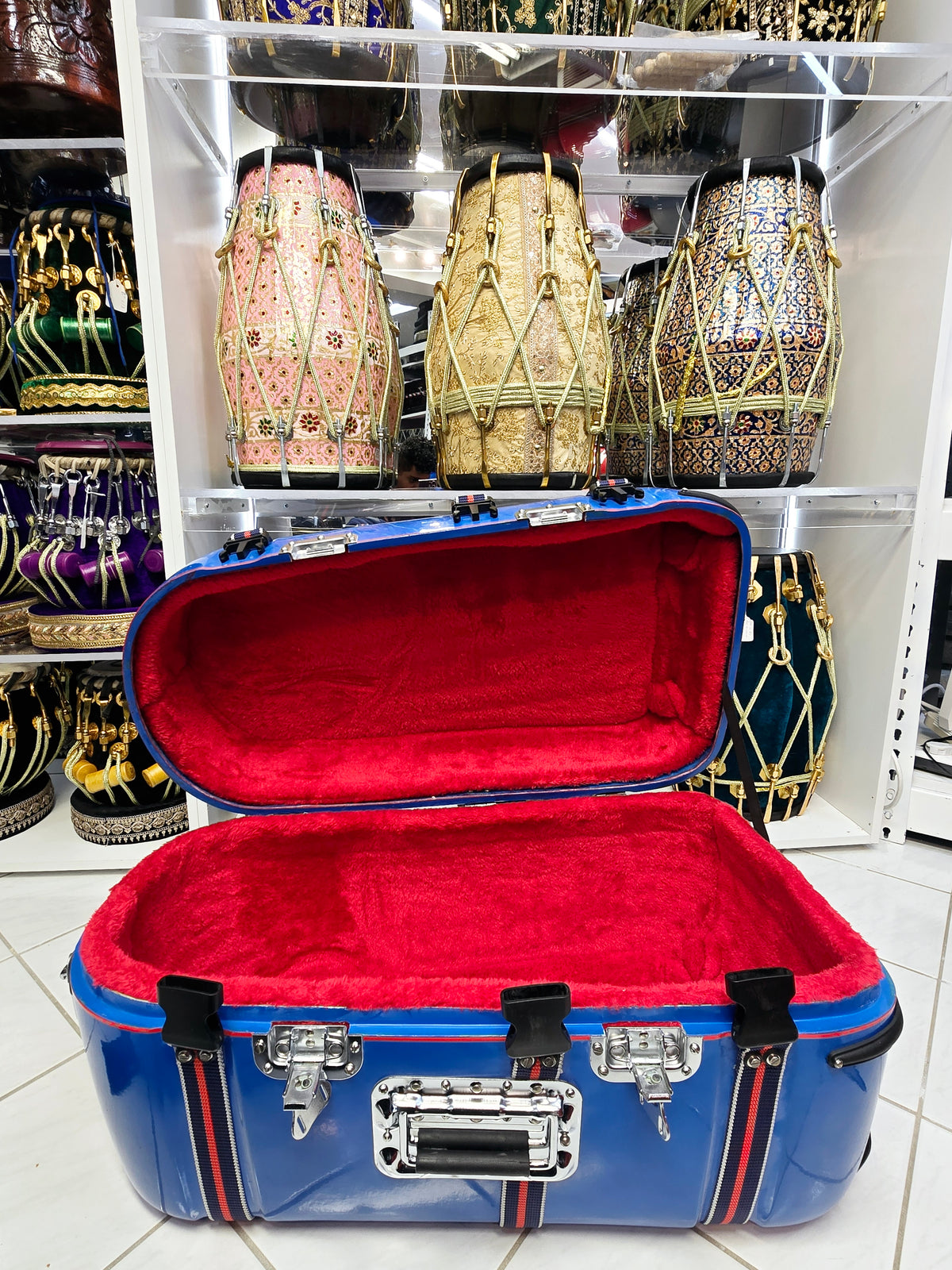 Traveler’s Rhythm: Blue Tabla/Dholak Case with Fixed Wheels - Sangeet Store