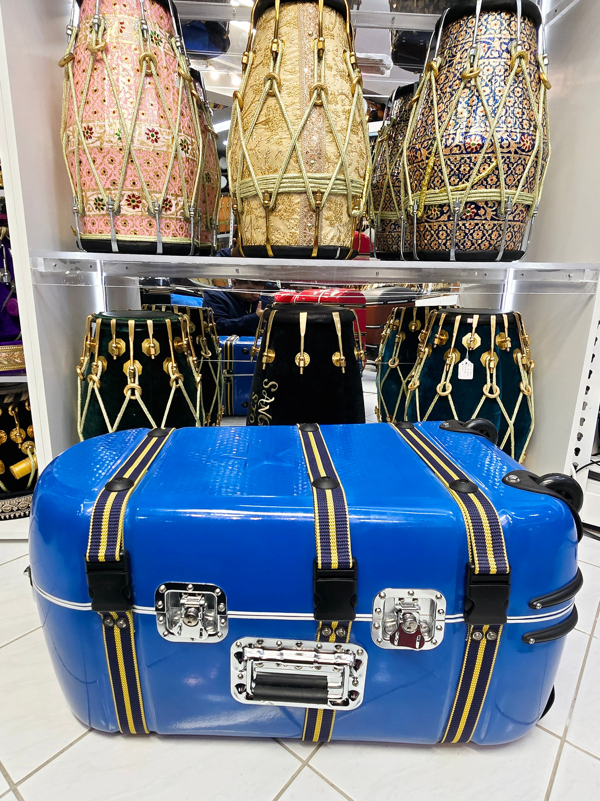 Rhythm Rover: Blue Tabla/Dholak Case with Fixed Wheels (Minor Cosmetic Defects) - Sangeet Store