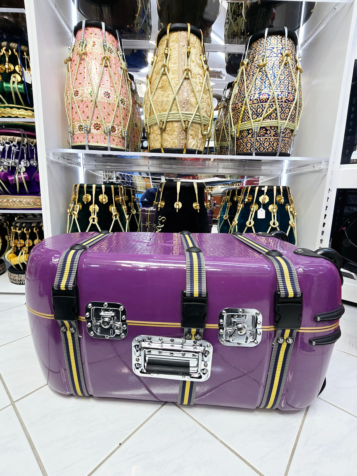 Royal Rhythm: Purple Tabla/Dholak Case with Fixed Wheels (Cosmetic Defects) - Sangeet Store