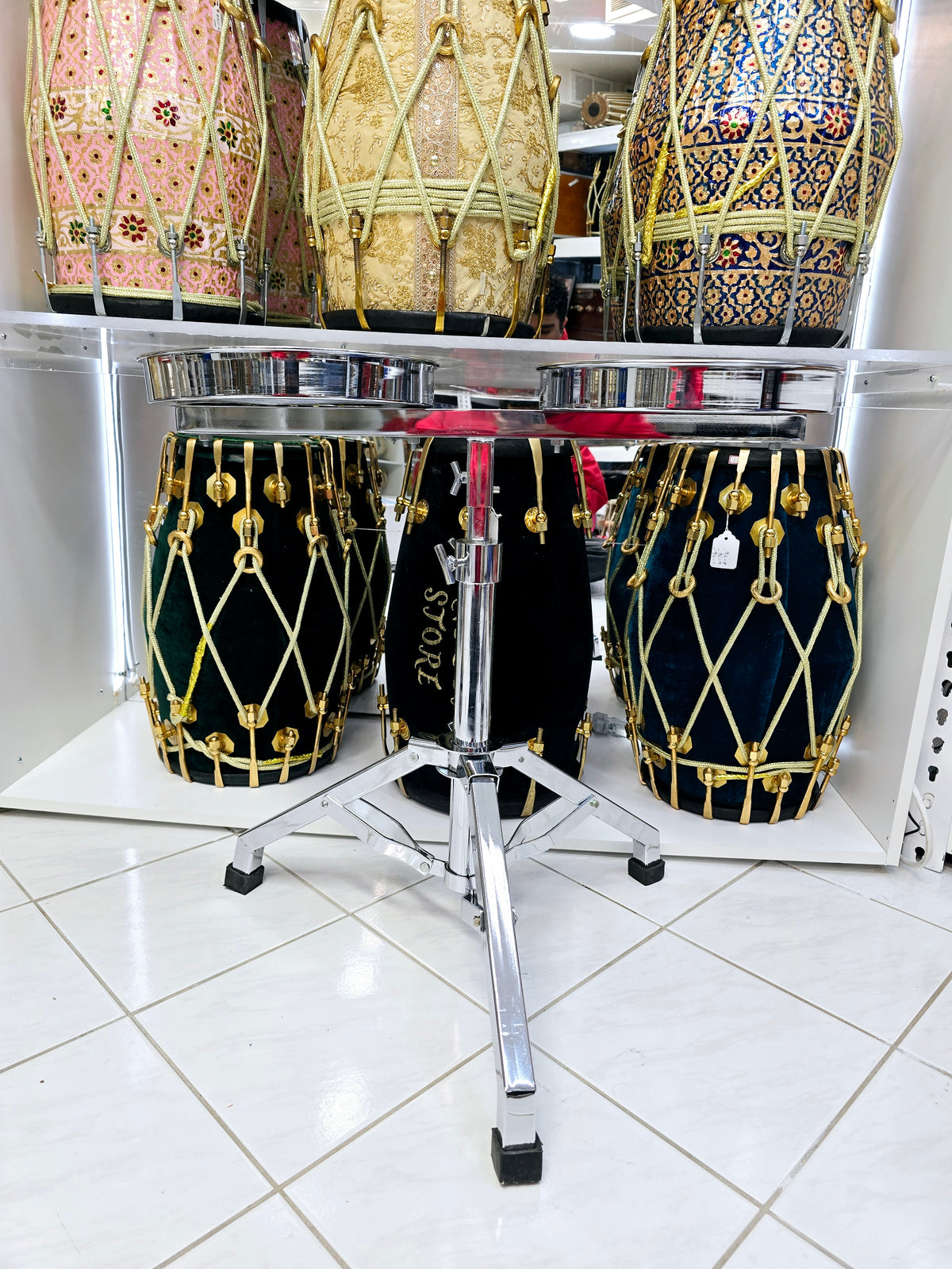 Rhythm Craft Silver Swivel Tabla Stand - Deluxe Edition (Minor Cosmetic Defects) - Sangeet Store