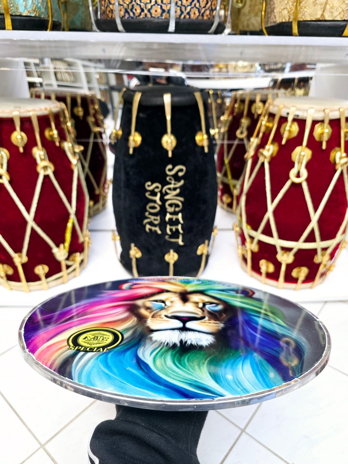 Lion's Fury 13.6" Dhol Skin – Multi-Colored Mane Edition - Sangeet Store