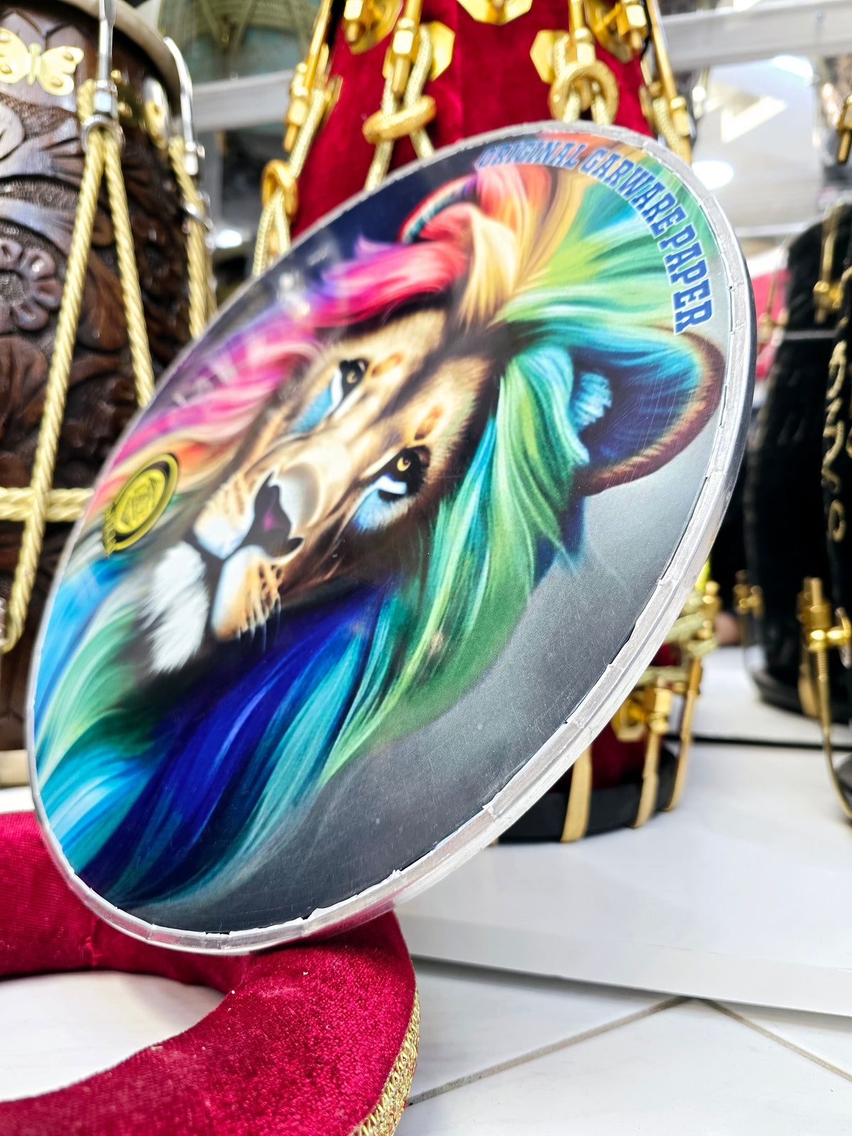 Majestic Mane 13" Dhol Treble Skin – Lion with Colorful Hair - Sangeet Store