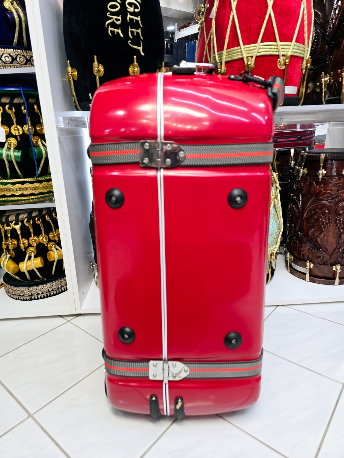 Crimson Fortress Standard Tabla Case – Dual Locks, Multi-Handle Design & Padded Red Interior *Minor Cosmetic Defects* - Sangeet Store