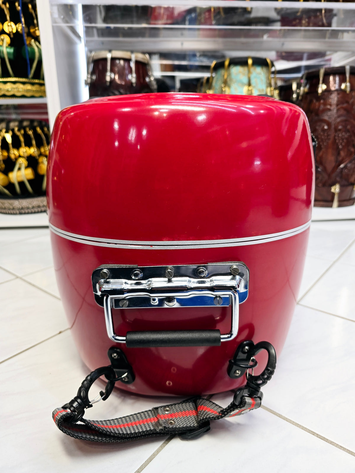 Crimson Fortress Standard Tabla Case – Dual Locks, Multi-Handle Design & Padded Red Interior *Minor Cosmetic Defects* - Sangeet Store