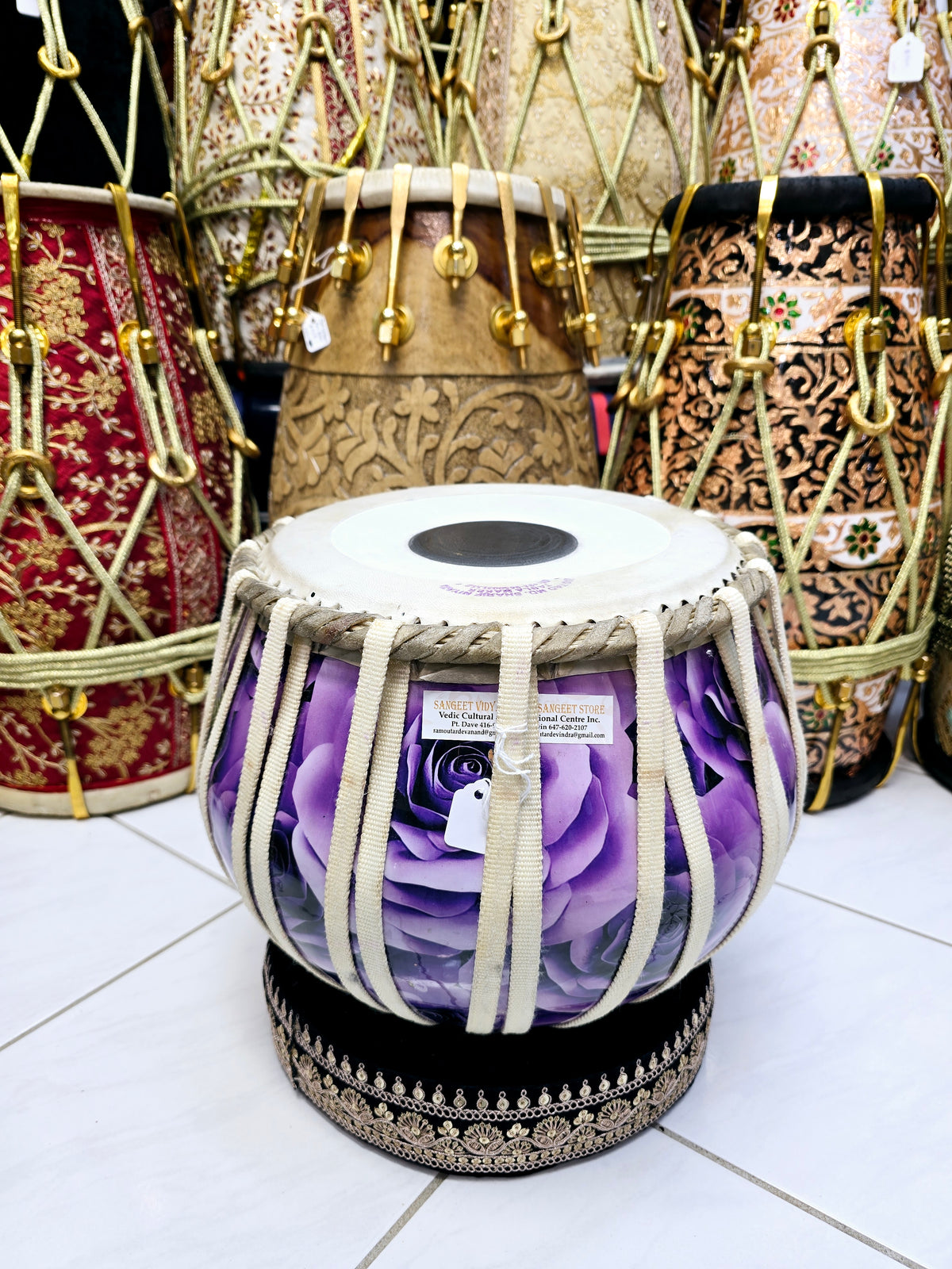 Gulshan Dhwani 9" 6.1kg Copper Nylon-Strapped Bayan – Purple Floral Wrap *Minor Cosmetic Defects *