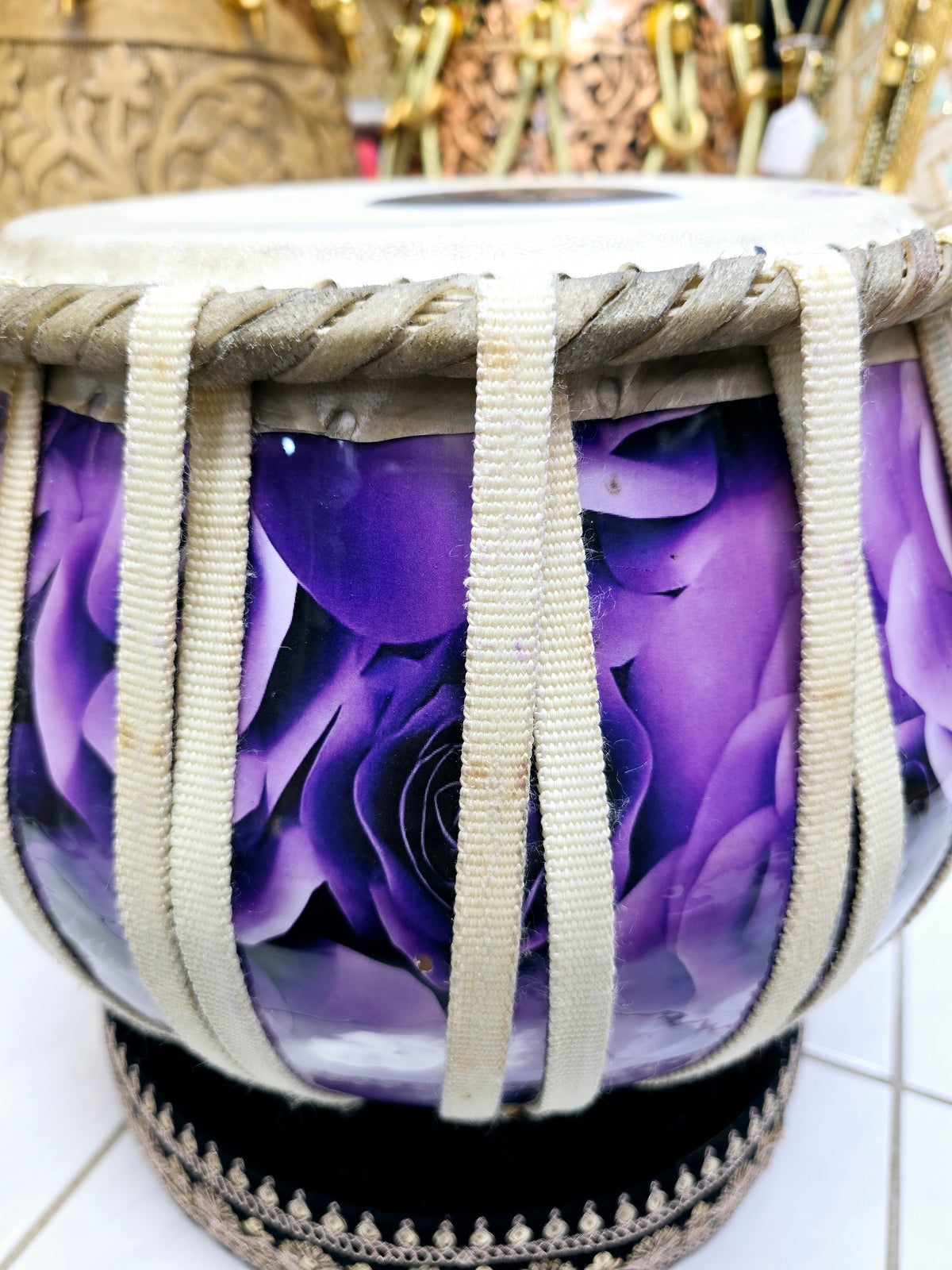Gulshan Dhwani 9" 6.1kg Copper Nylon-Strapped Bayan – Purple Floral Wrap *Minor Cosmetic Defects *
