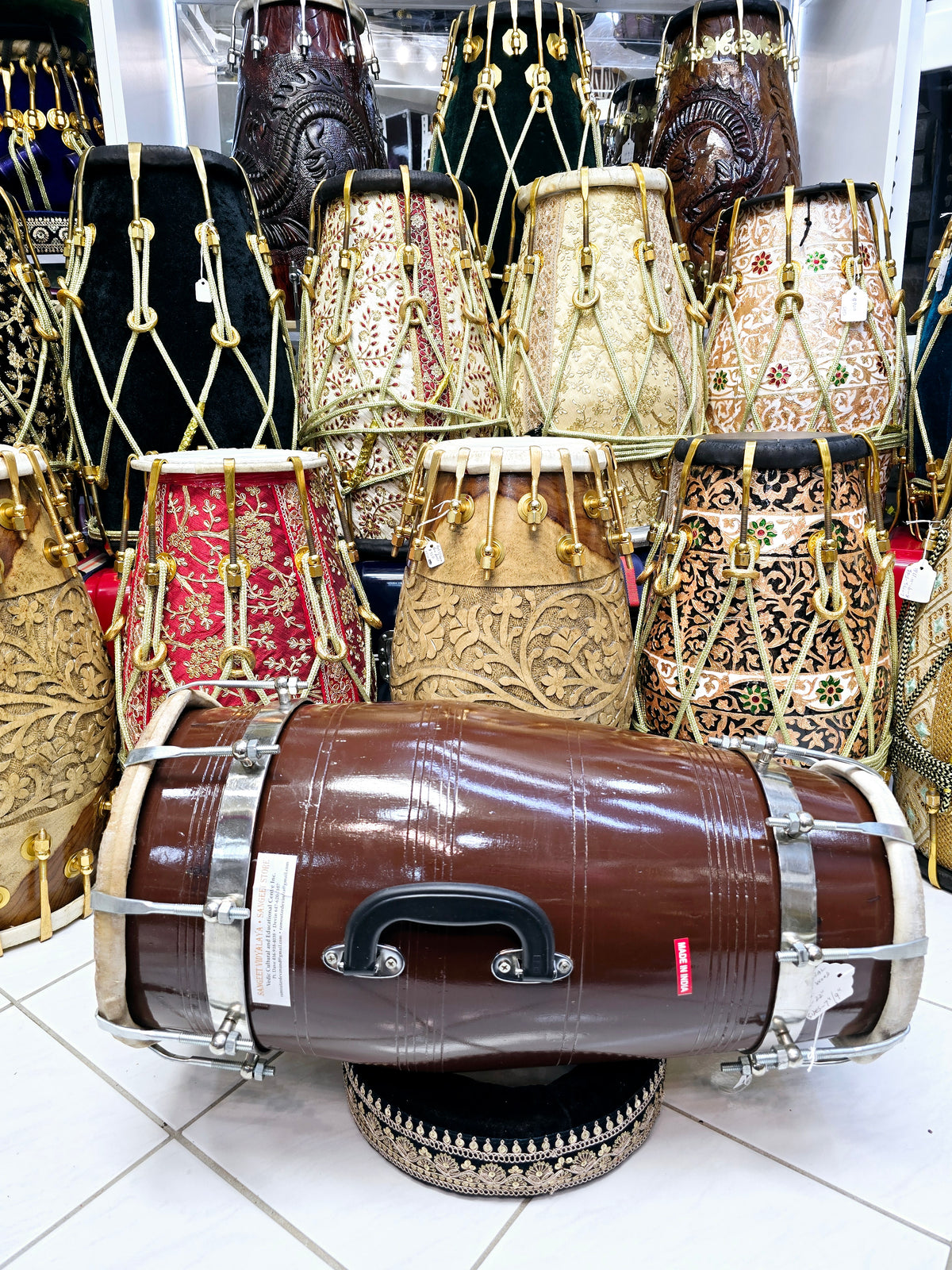Sangeet Veda 14lbs Mango Wood West-Indian Toned Brown Bolted Dholak – Professional Quality *Minor Cosmetic Defects*