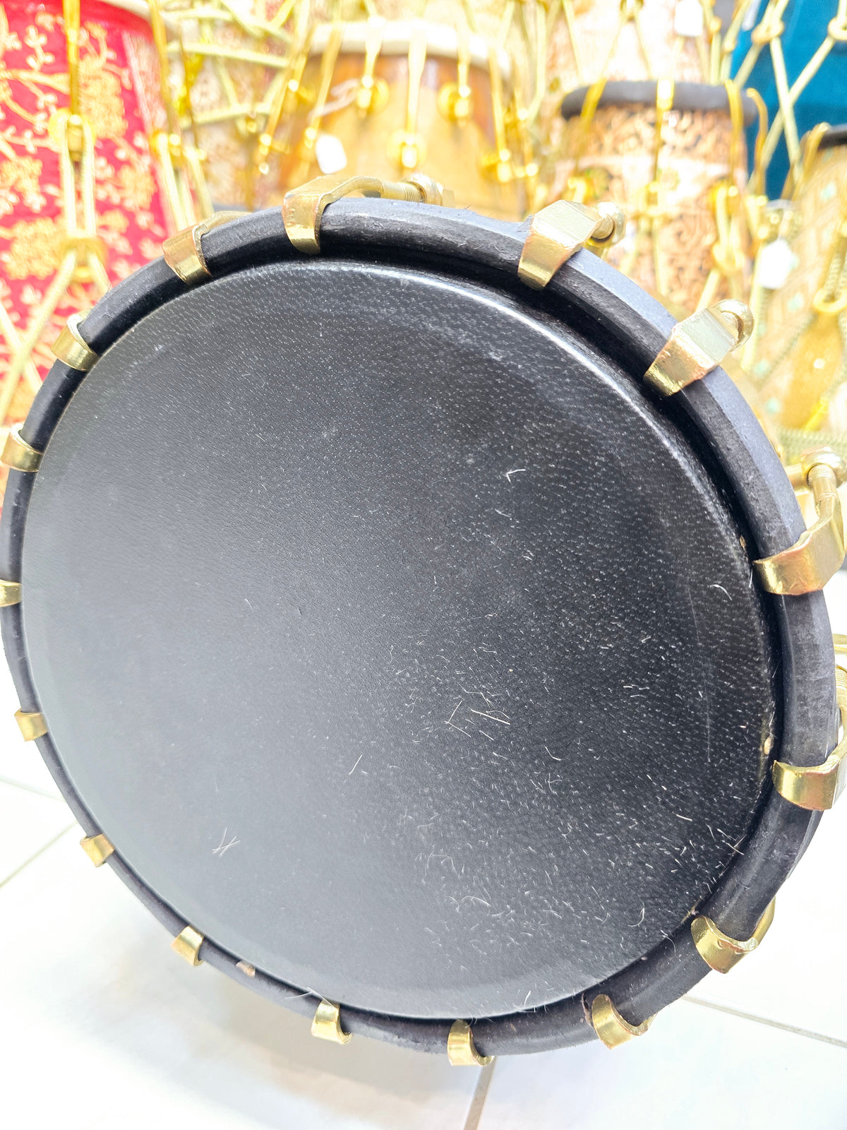 Raga Raj 14.2lbs Professional Red Sheesham Dholak – Black Painted, Golden Coated Accessories, Black Skins *Minor Cosmetic Defects