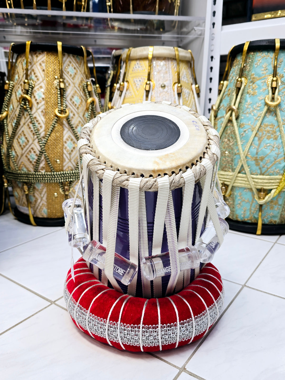 Lavender Sur Dayan – 5.25" B/C Red Sheesham, Premium Clear Sangeet Store Ghattas, Nylon Straps (Minor Buzz & Cosmetic Defects)