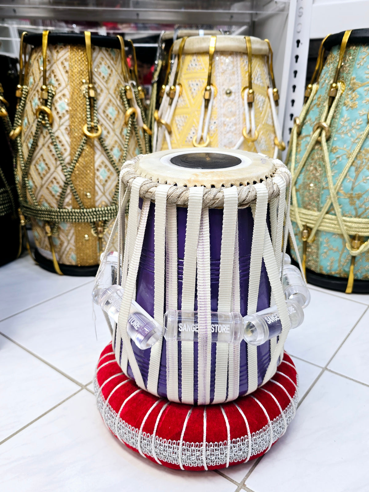 Lavender Sur Dayan – 5.25" B/C Red Sheesham, Premium Clear Sangeet Store Ghattas, Nylon Straps (Minor Buzz & Cosmetic Defects)
