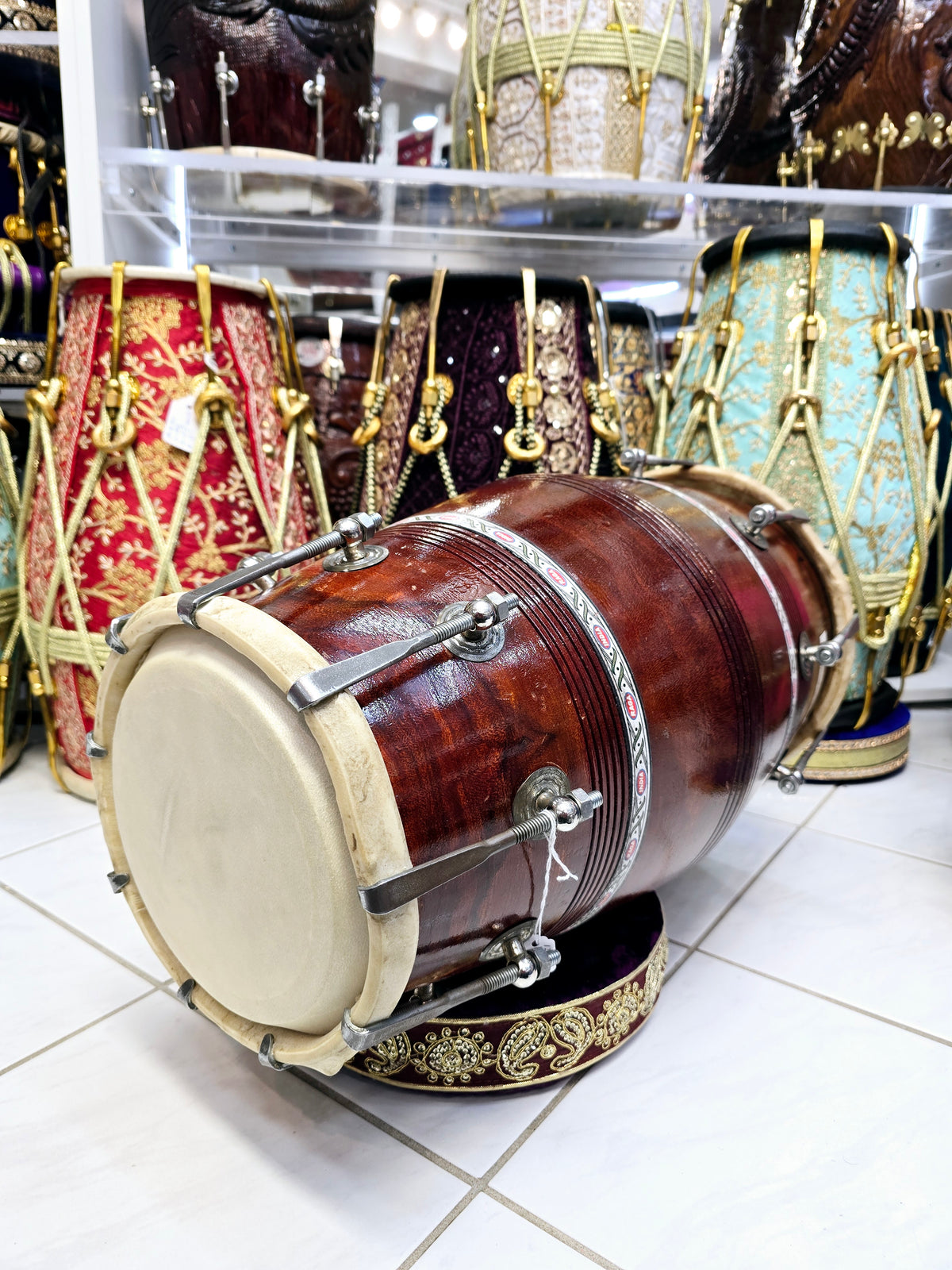 For Rent ONLY *Contact Us on WhatsApp*: Raga Dhvani™ – 12.4 lbs Traditional Sheesham Dholak with Natural Finish, Minor Cosmetic Defects & Small External Surface Cracks