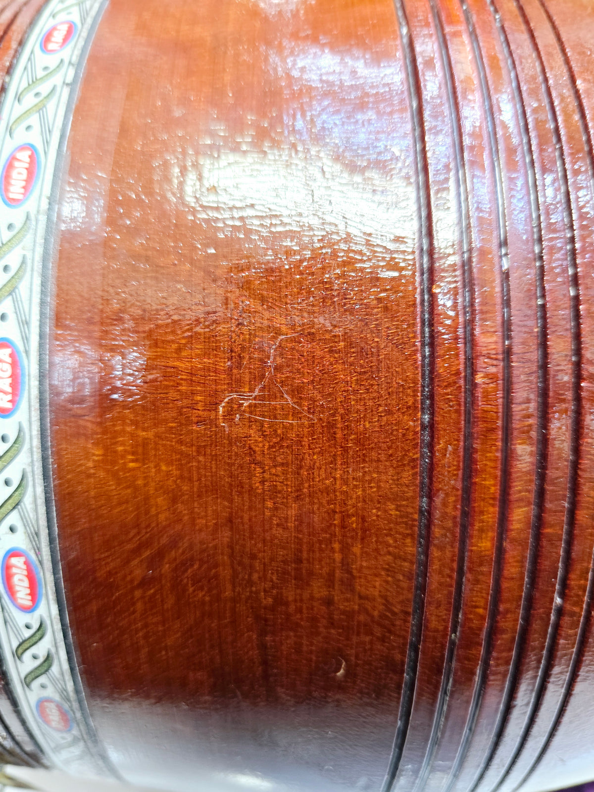 For Rent ONLY *Contact Us on WhatsApp*: Raga Dhvani™ – 12.4 lbs Traditional Sheesham Dholak with Natural Finish, Minor Cosmetic Defects & Small External Surface Cracks