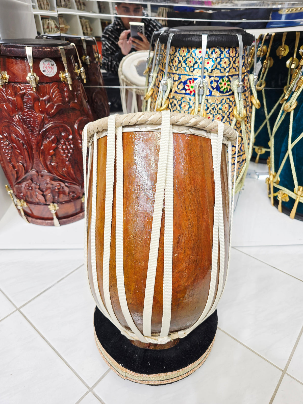 Pure Resonance: 15" Tall 9.75" Plain Wooden 16lbs Red Sheesham Dhamma with Nylon Straps
