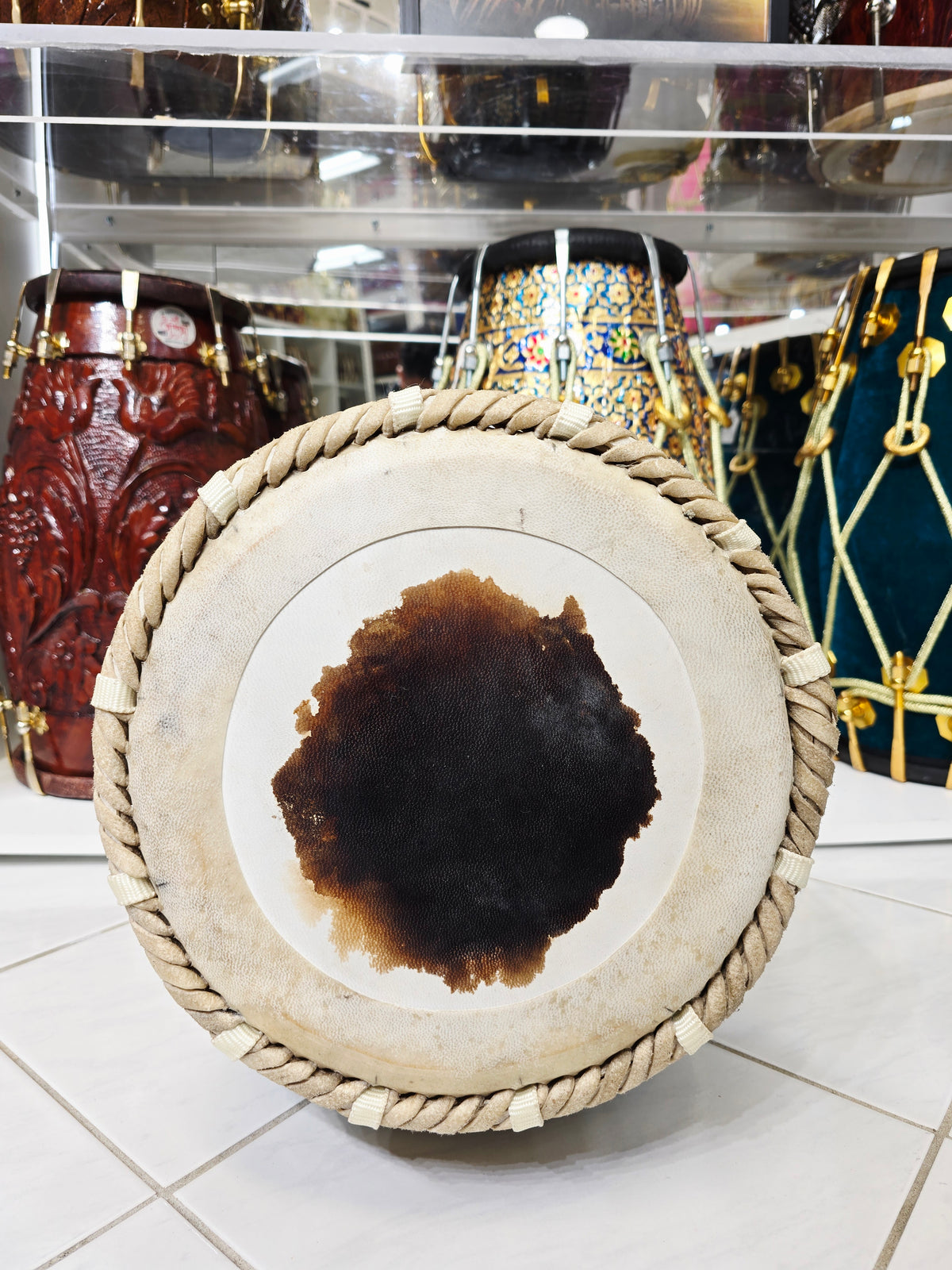Pure Resonance: 15" Tall 9.75" Plain Wooden 16lbs Red Sheesham Dhamma with Nylon Straps