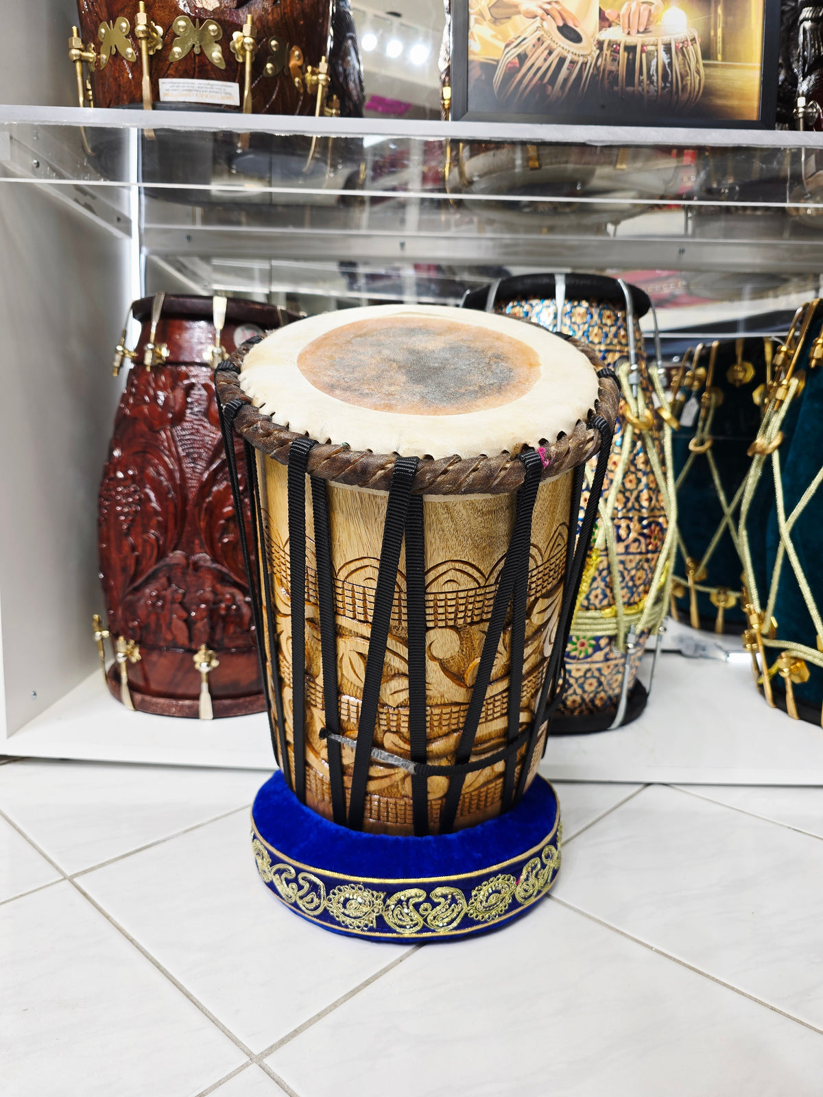 Bass Veda – Encarved Red Sheesham Dhamma (15.5" Height, 8.5" Top, 10lbs, Black Nylon Straps)