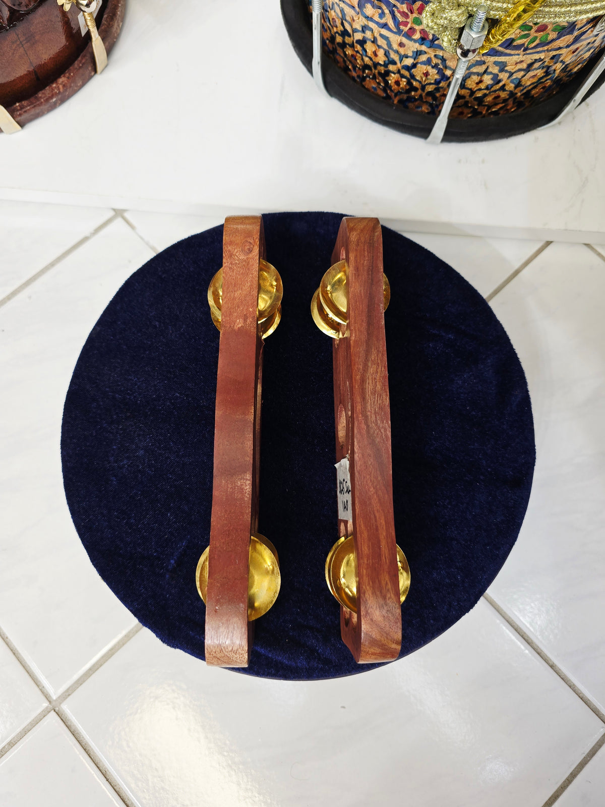 Taal Rath – Premium Sculpted Wooden Hand Khartaal *With Metal bands on bottom (One band isn't fully flush with the wood)