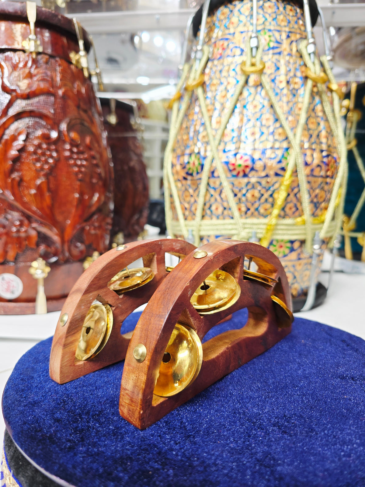 Chandra Taal – Half-Moon Wooden Khartaal Set with Brass Jingles *2 Minor Cosmetic Defects: Bent Jingles: