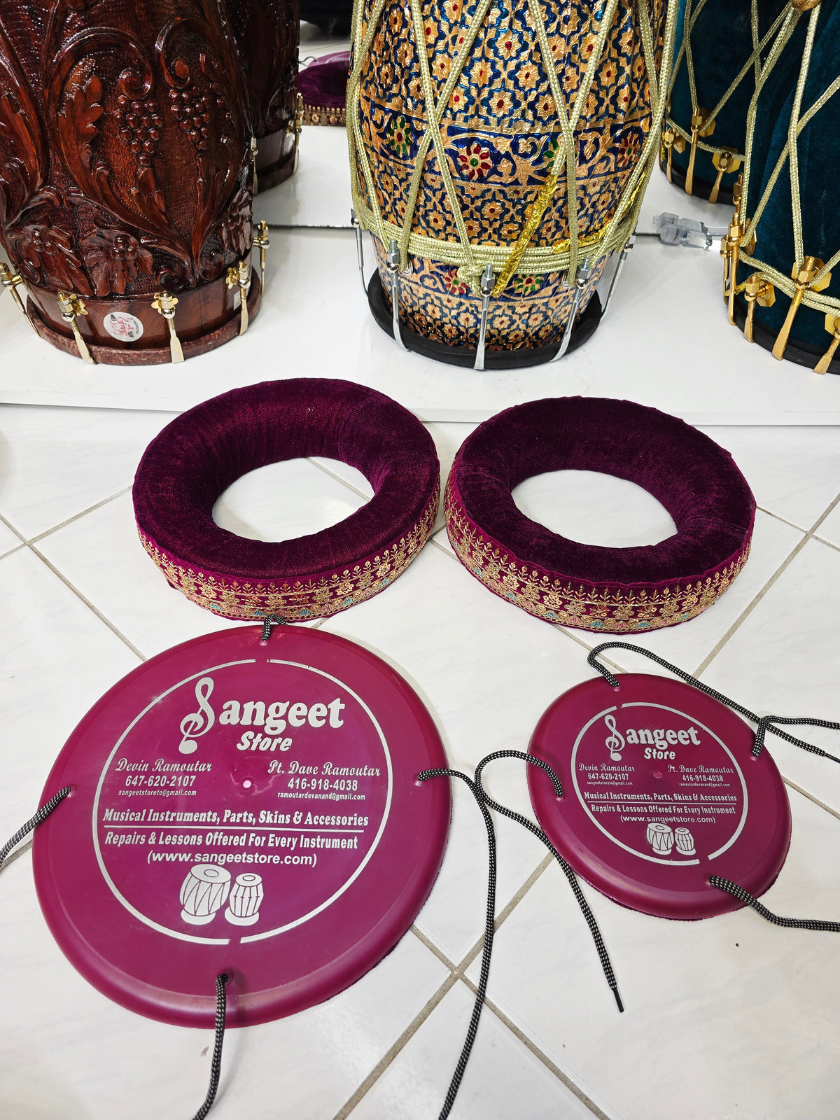 AmritRaga – Maroon Velvet Tabla Ring & Cover Set with Multicolor Embroidery - Sangeet Store