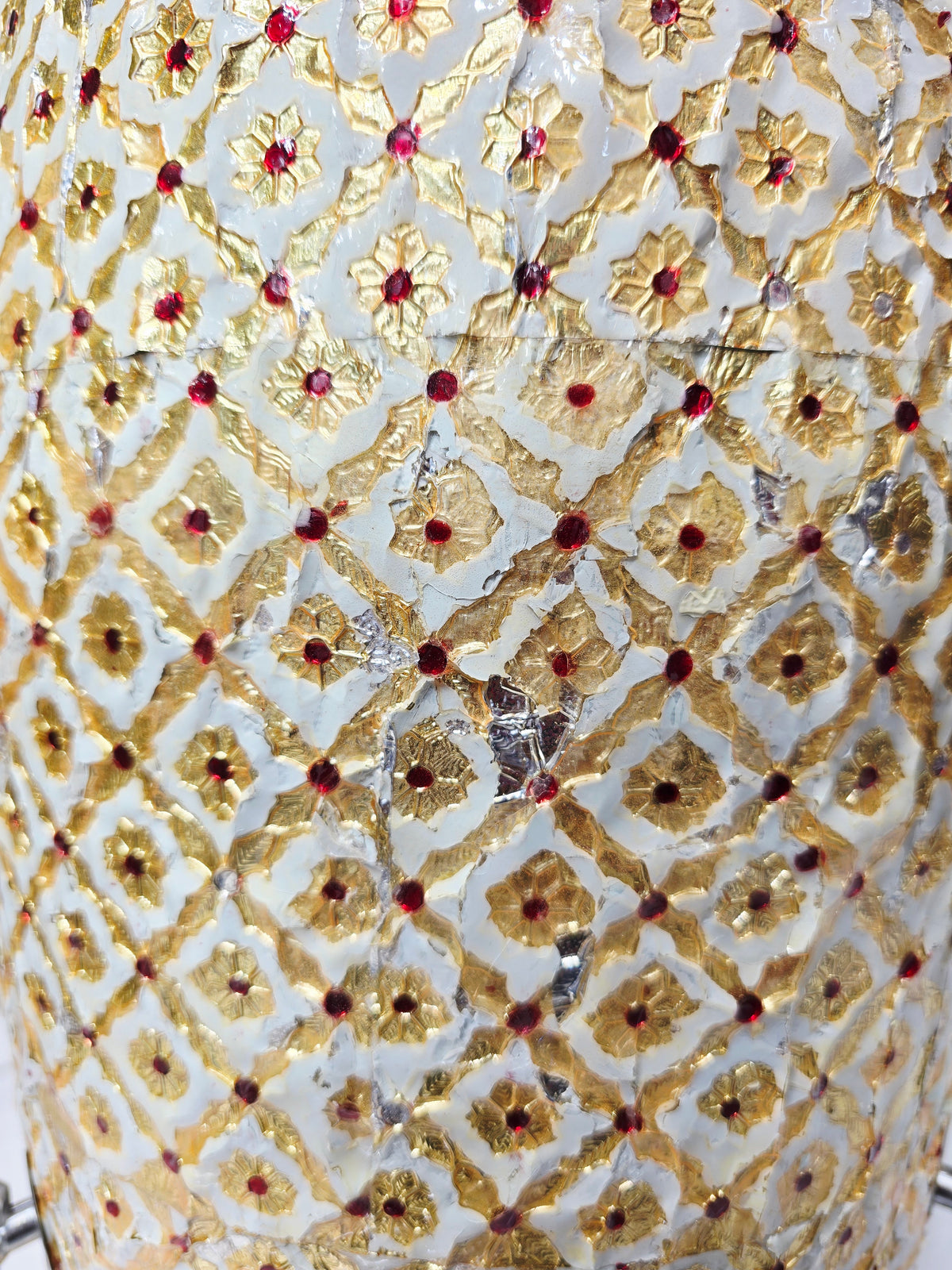ZarEcho – Designer-Wrapped Cream Mango Wood Dholak (Heavily Chipped Wrap, Very Delicate) - Sangeet Store