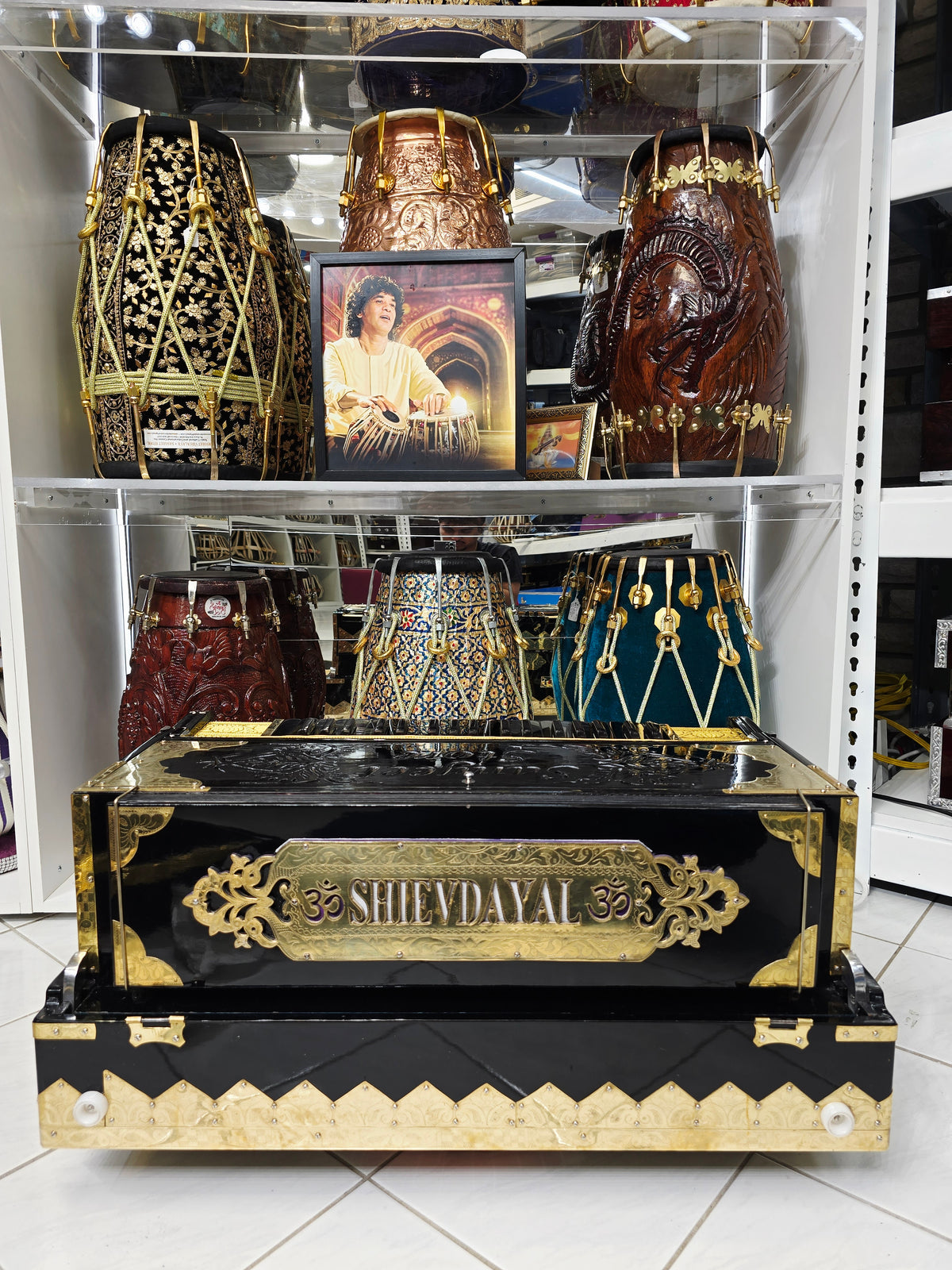 Kaala Shakti – Custom 3-Reed BMF 13-Scale Changer Harmonium | Glossy Black Finish • Extra Gold Accents • Black-on-Black Keys - Sangeet Store