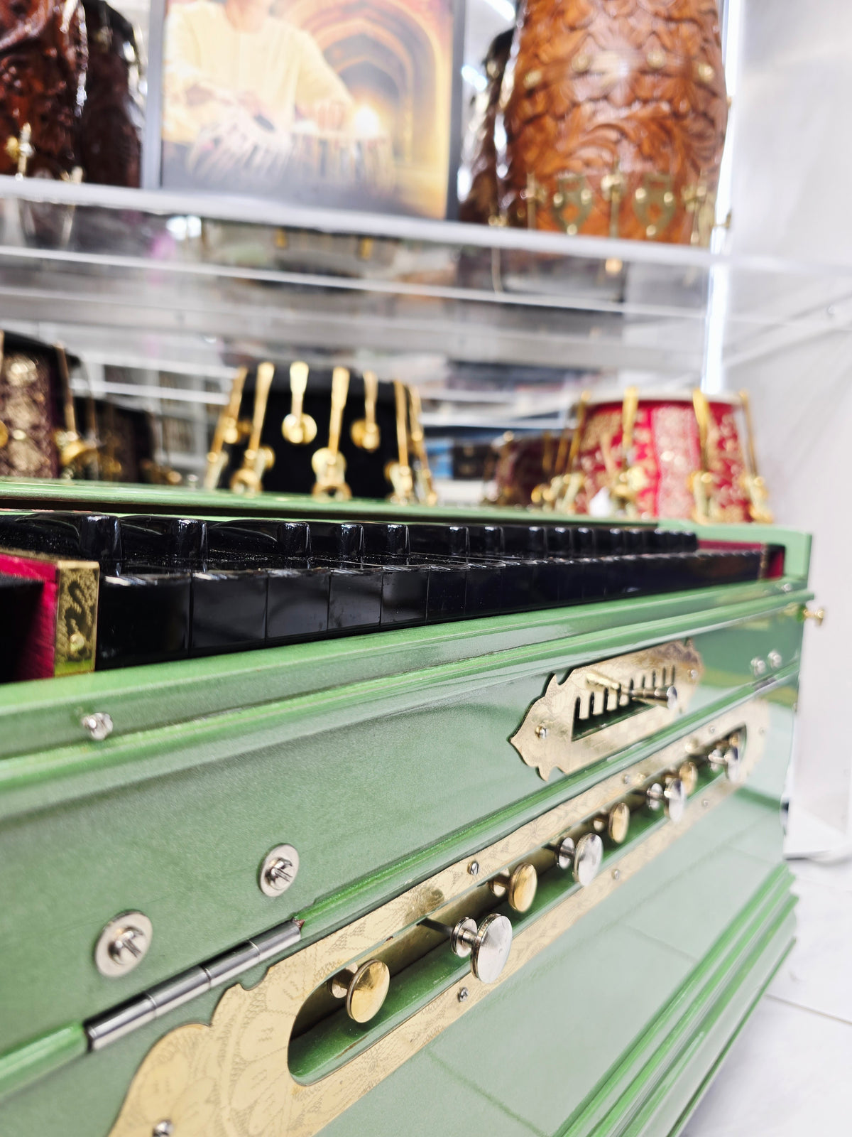 Emerald Raag | Sparkly Green 3-Reed BMF 9-Scale Changer Harmonium with Black Keys – Sangeet Store