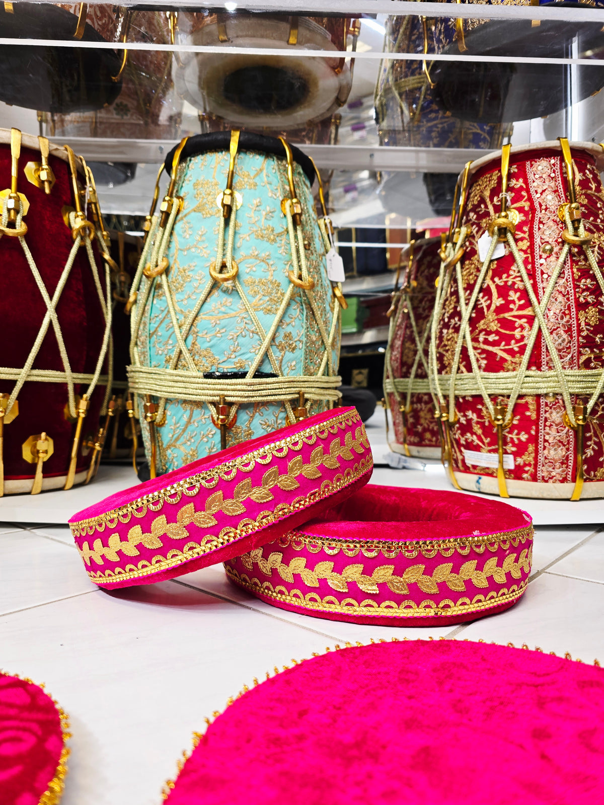 Rajkumari Rose Tabla Rings & Covers Set *Very Minor Cosmetic Blemishes - Sangeet Store